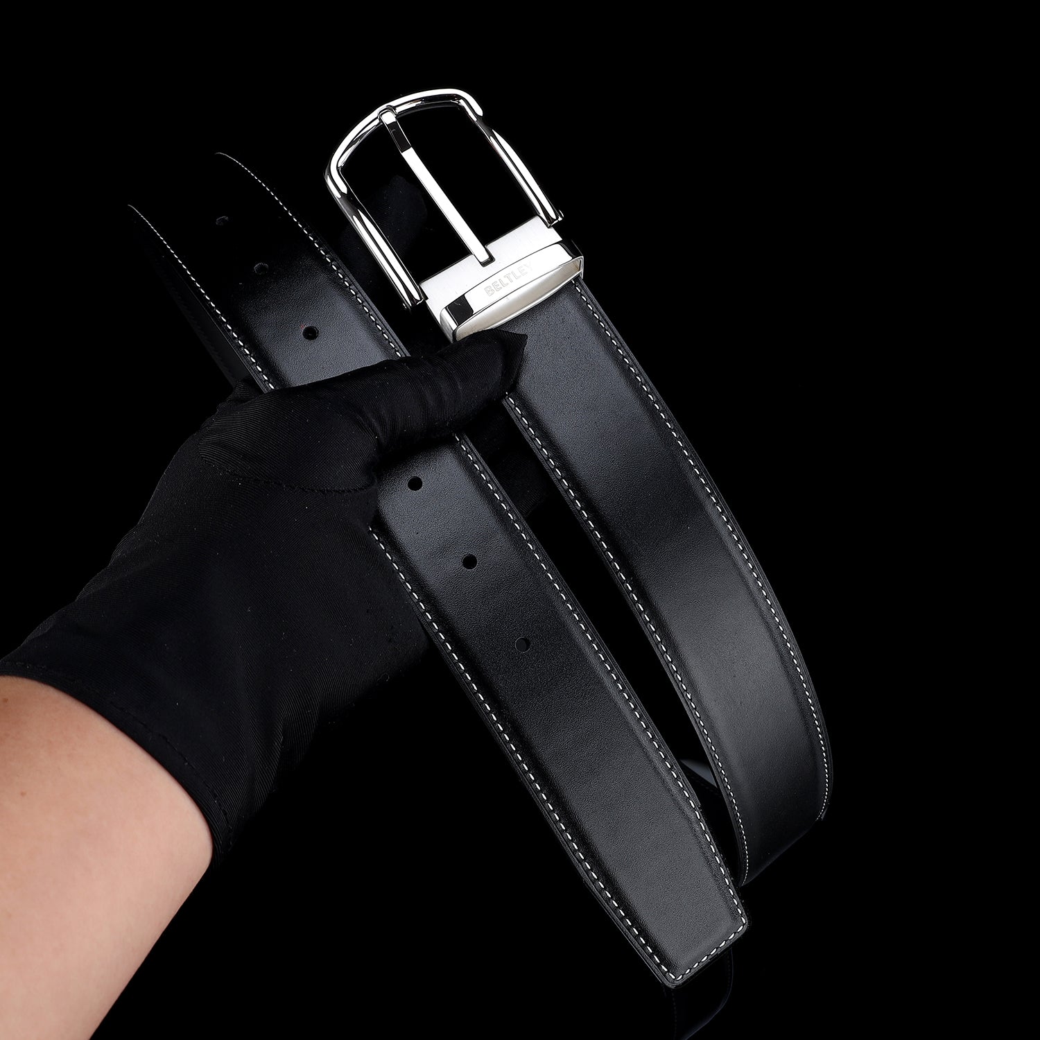 BELTLEY Classic Black Smooth Leather Belt-1.5 Inches