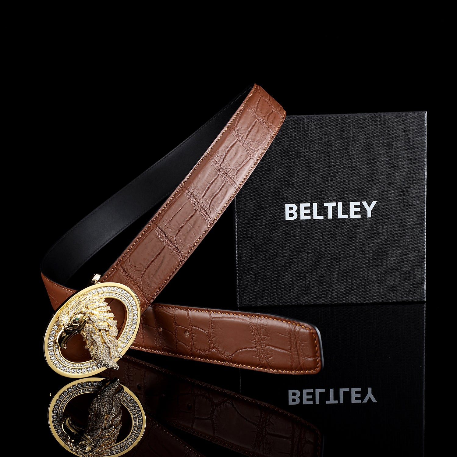 BELTLEY Classic Chestnut brown Mens Crocodile Belt