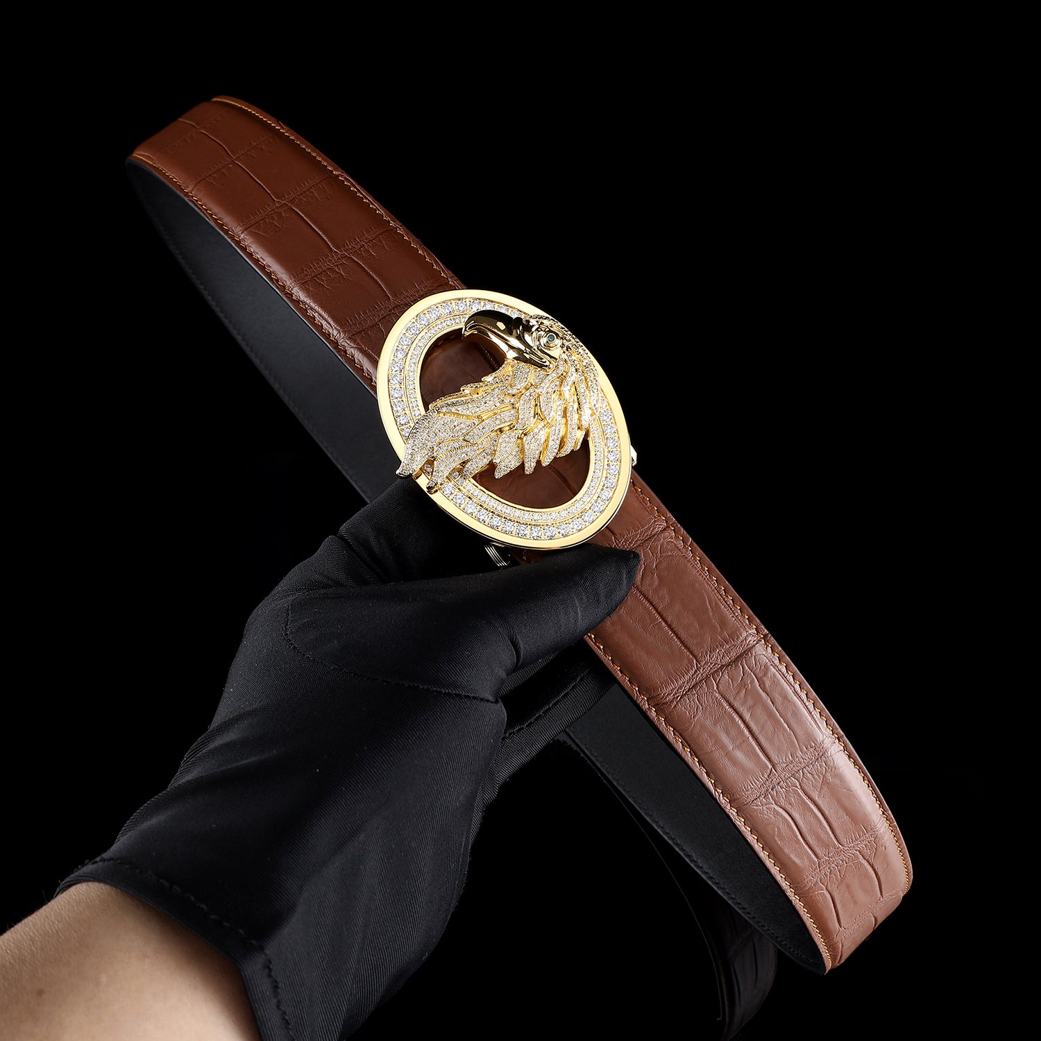 BELTLEY Classic Chestnut brown Mens Crocodile Belt