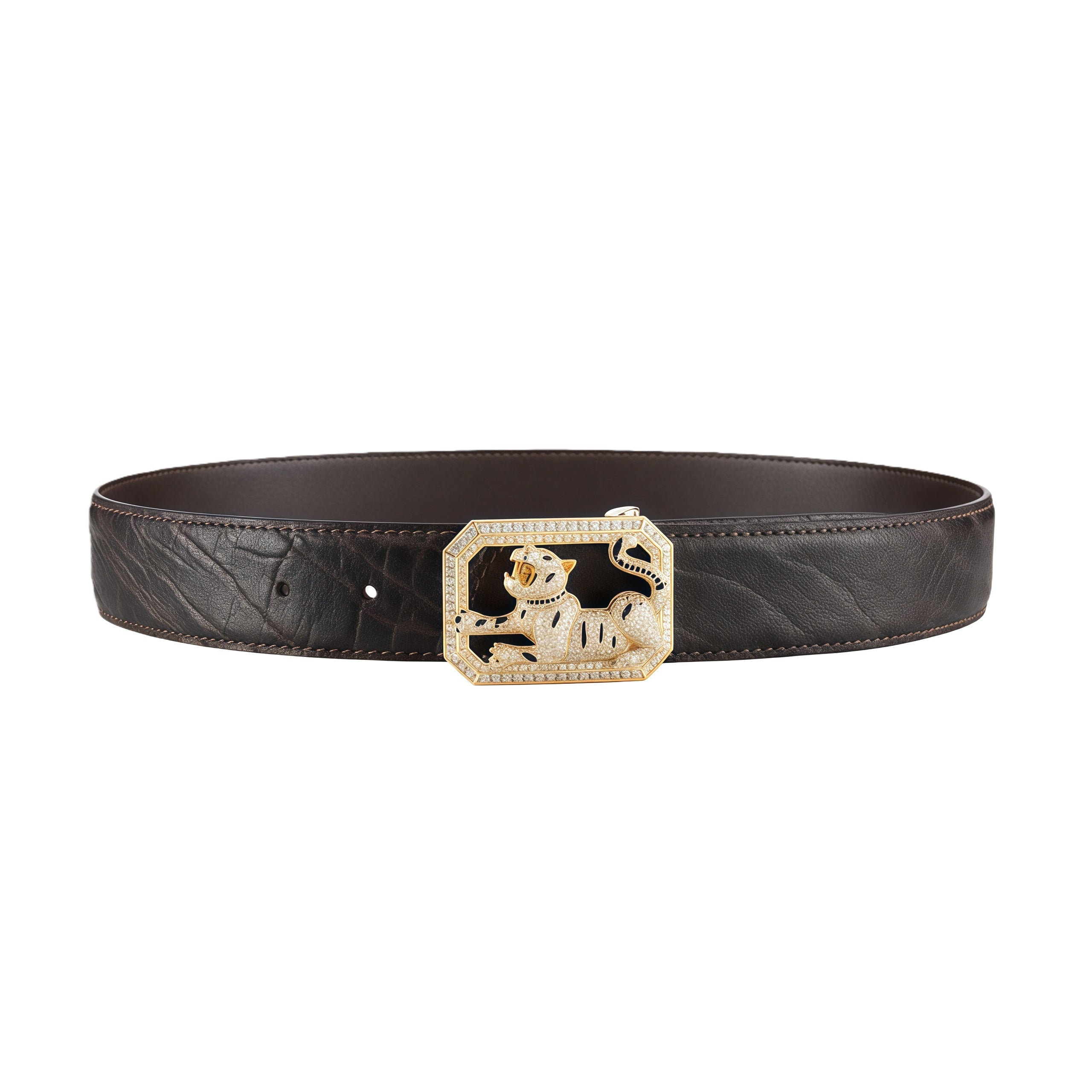 BELTLEY Classic Elephant Leather Belt – Espresso Brown-Tiger Buckle
