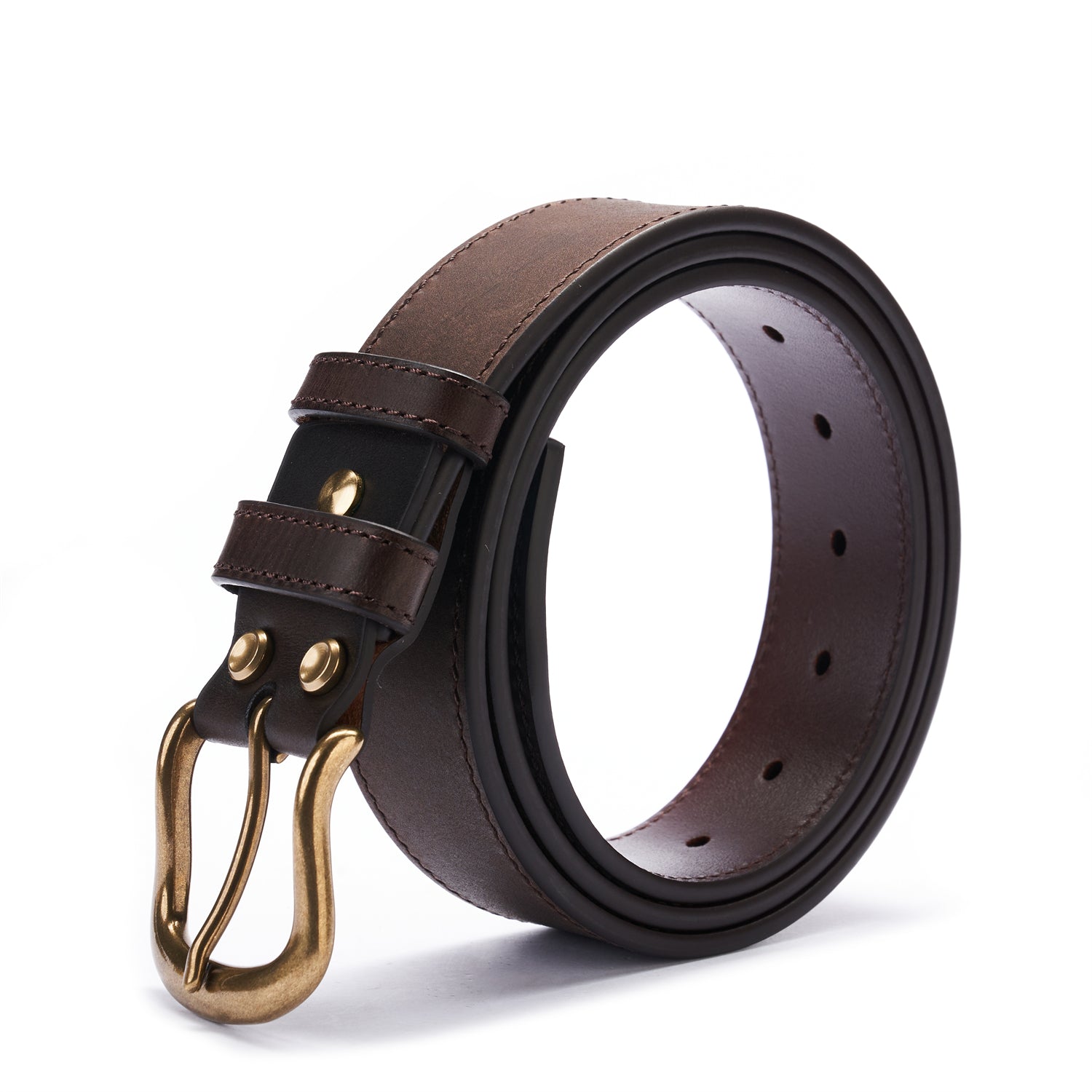 BELTLEY Distressed Espresso Brown Full Grain Leather Belt - Timeless Style