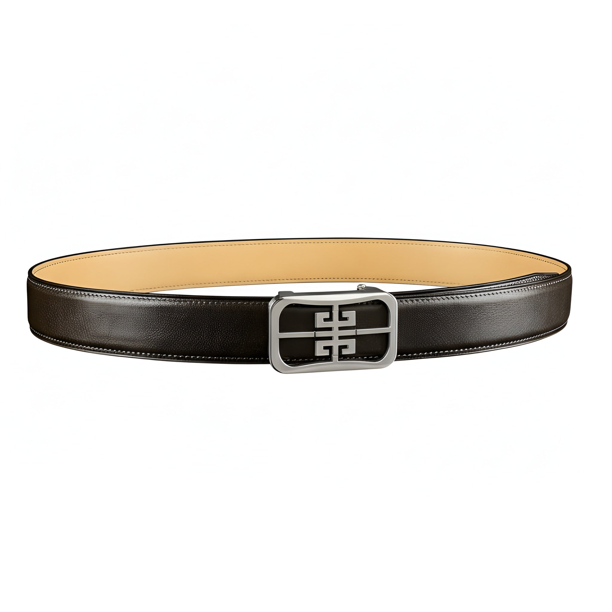 BELTLEY Unisex Calfskin Leather Belt with “Unique” Buckle