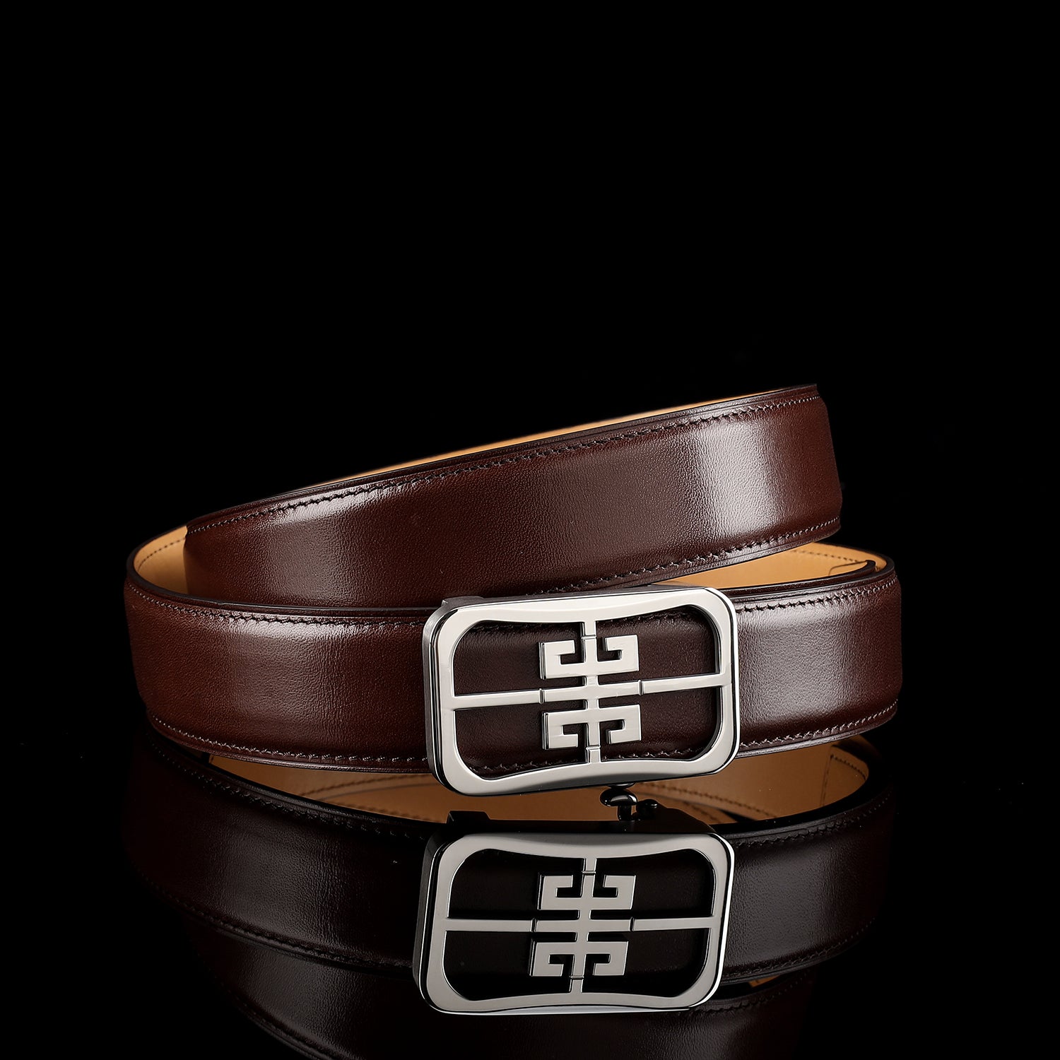 BELTLEY Unisex Calfskin Leather Belt with “Unique” Buckle