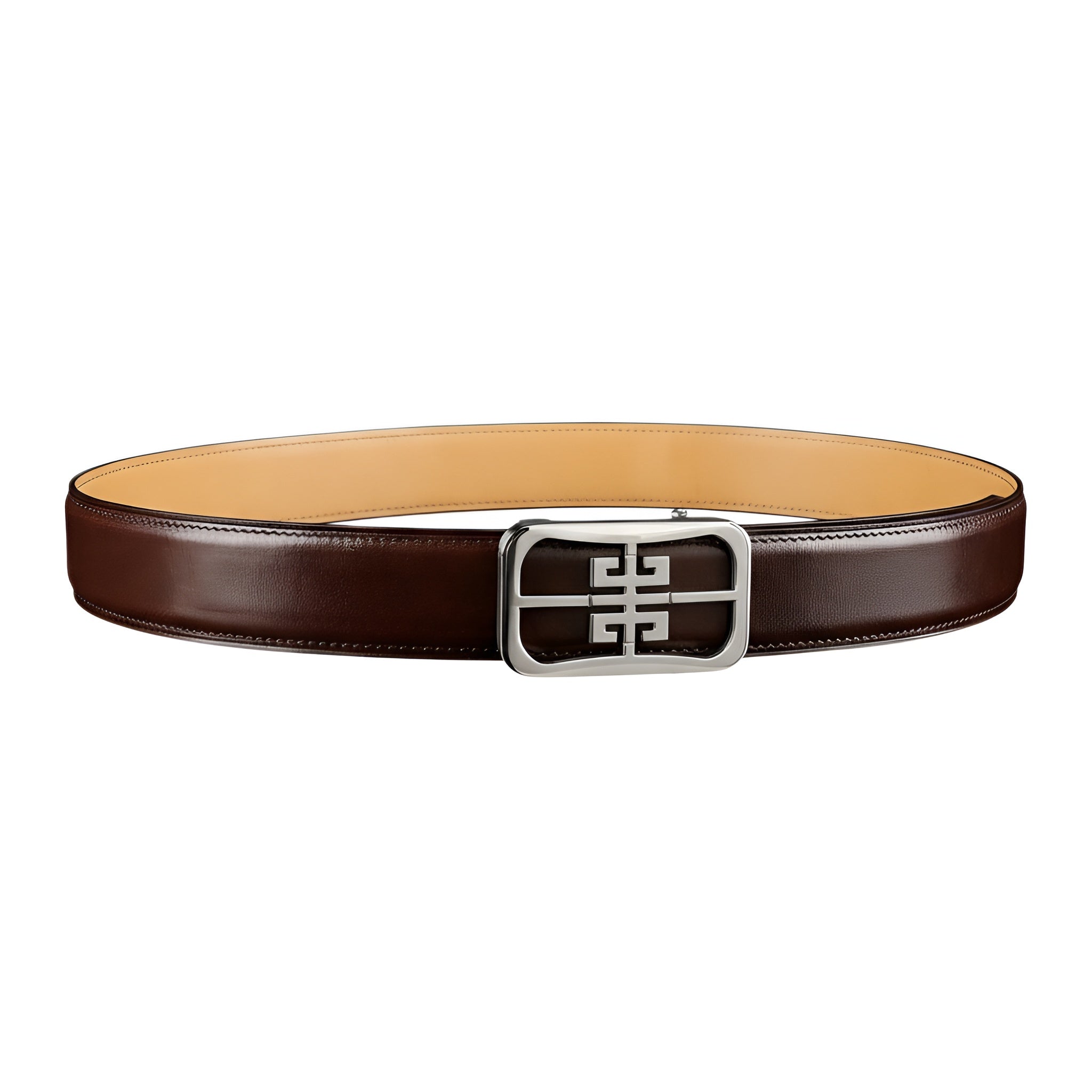 BELTLEY Unisex Calfskin Leather Belt with “Unique” Buckle