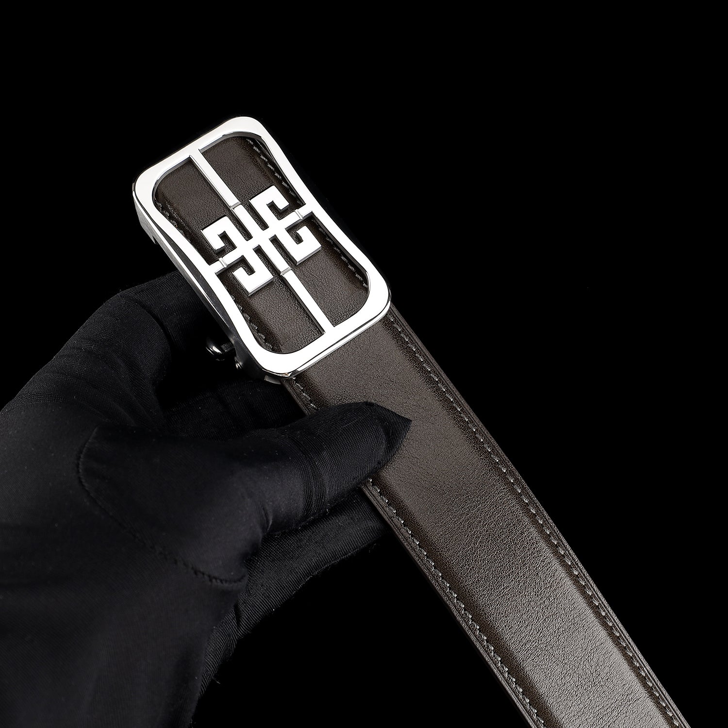 BELTLEY Unisex Calfskin Leather Belt with “Unique” Buckle