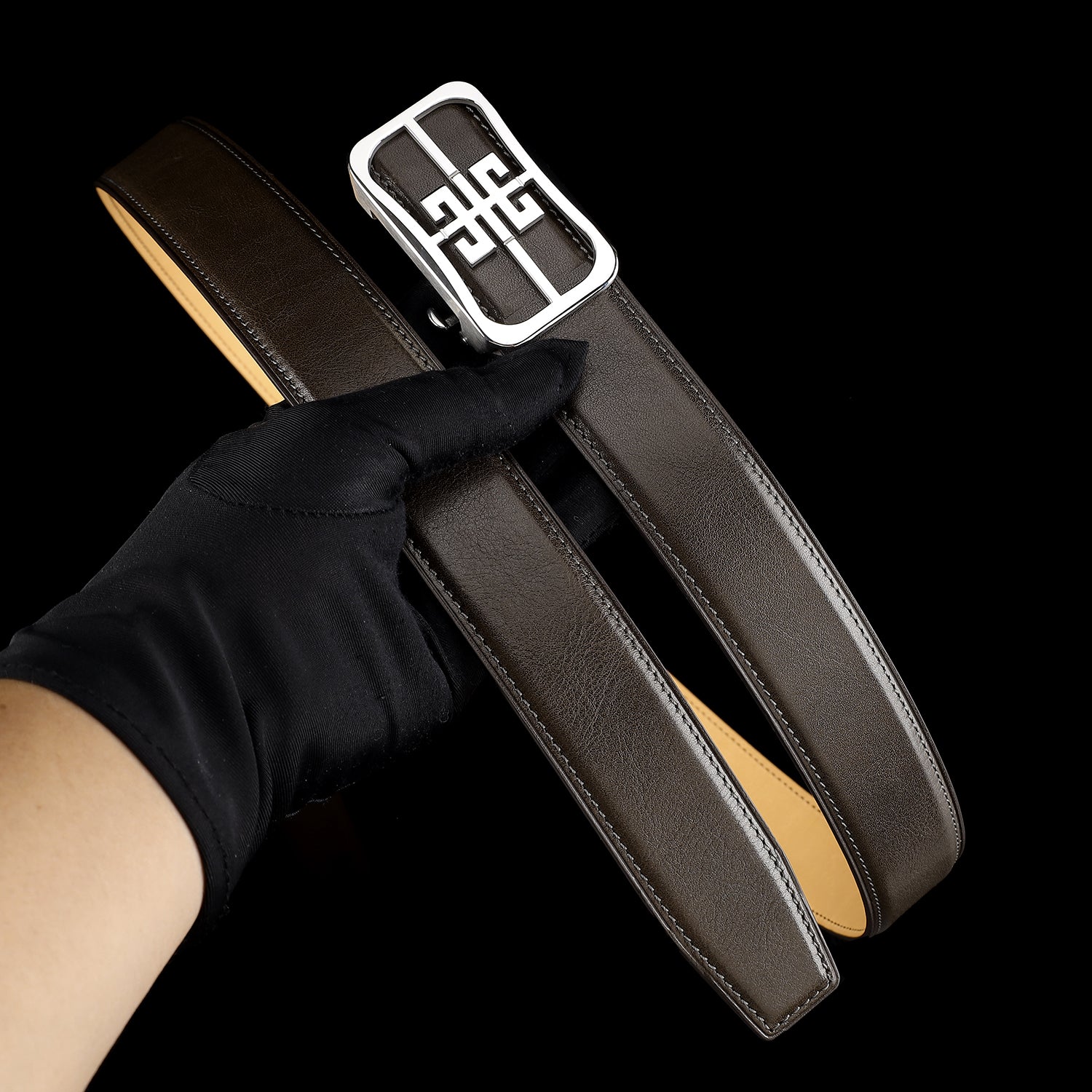 BELTLEY Unisex Calfskin Leather Belt with “Unique” Buckle