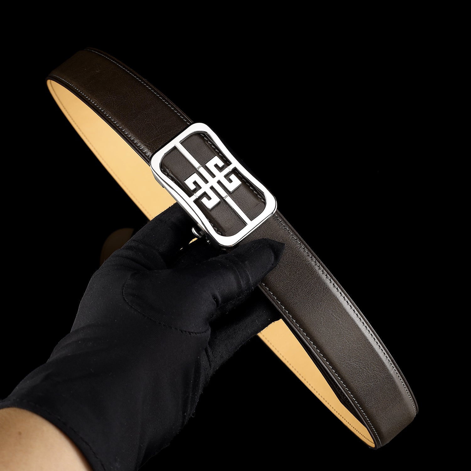 BELTLEY Unisex Calfskin Leather Belt with “Unique” Buckle