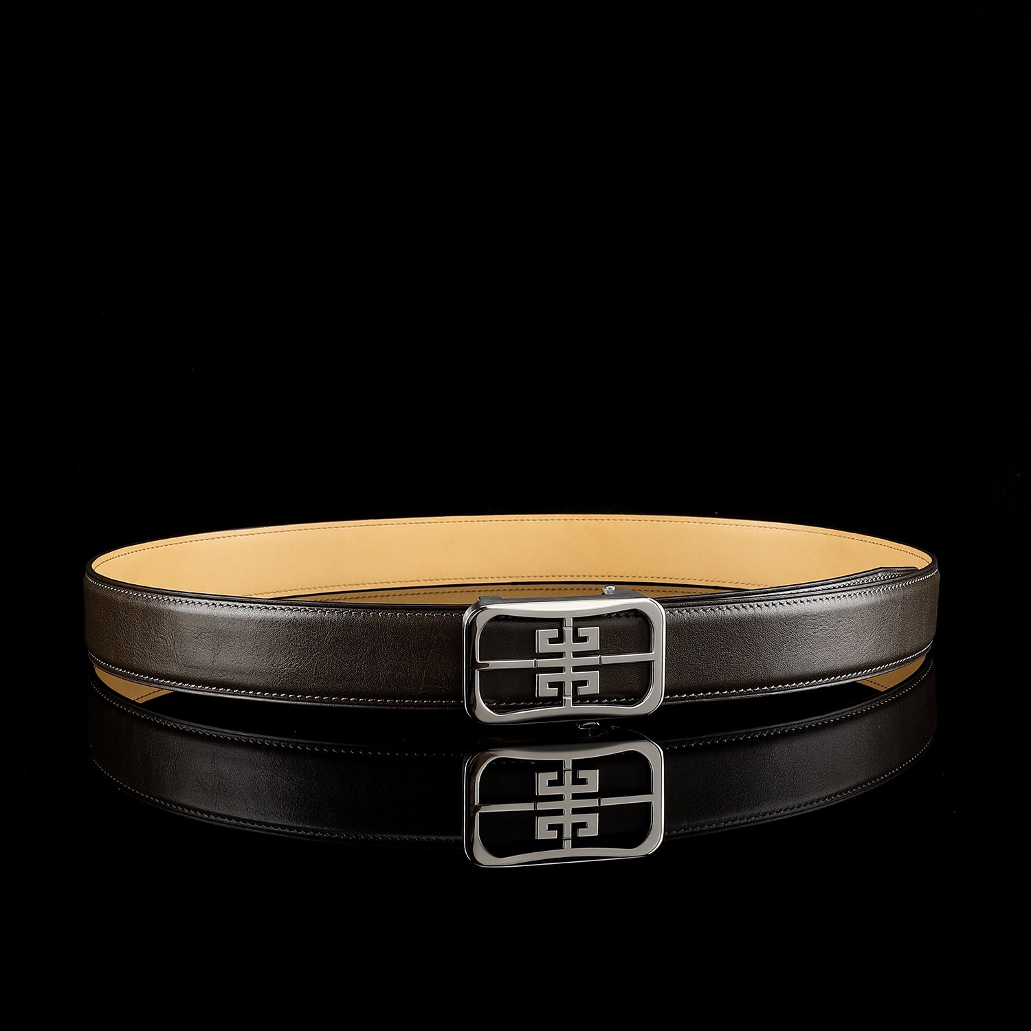 BELTLEY Unisex Calfskin Leather Belt with “Unique” Buckle