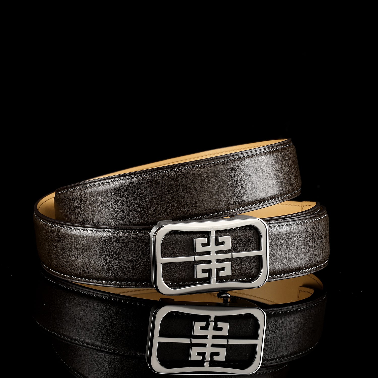 BELTLEY Unisex Calfskin Leather Belt with “Unique” Buckle