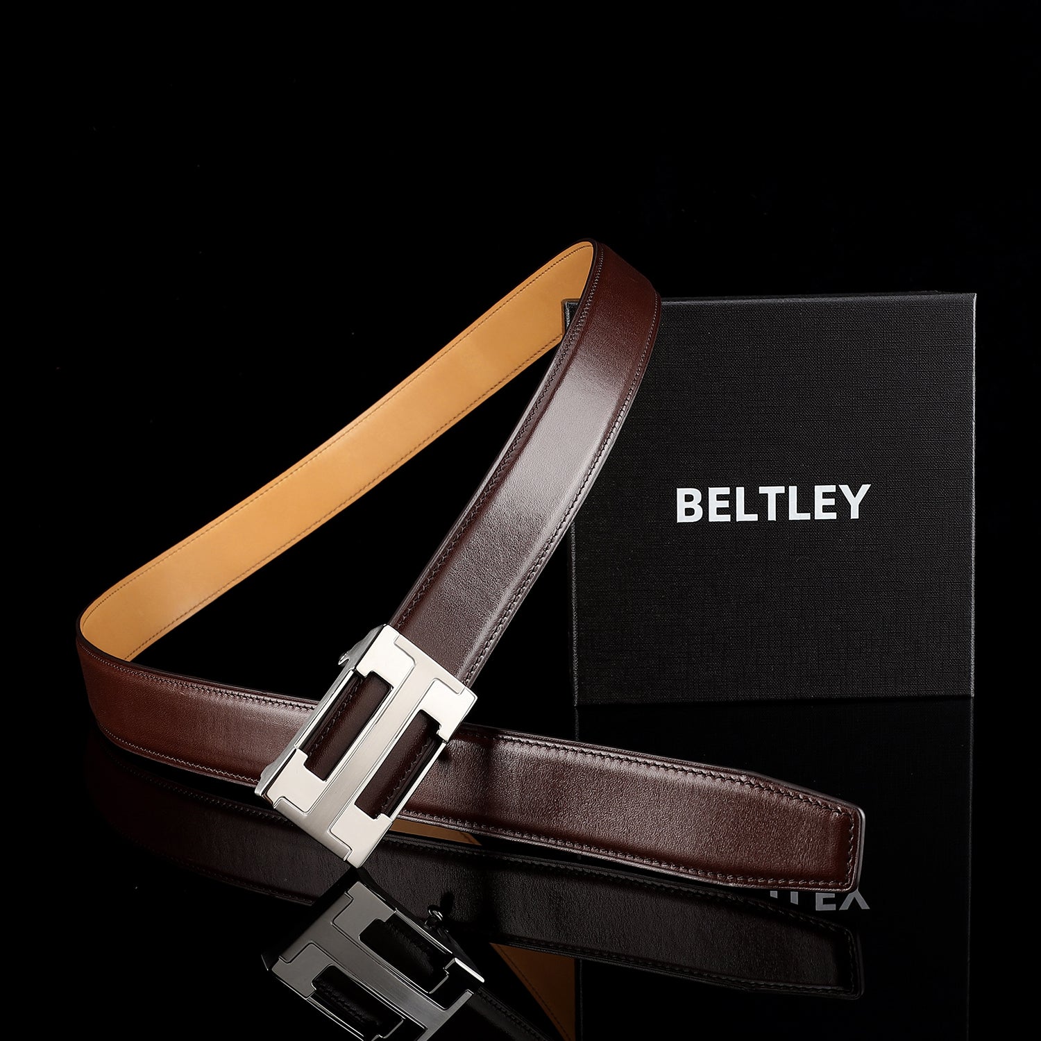 BELTLEY Classic Full-Grain Calfskin Leather Belt with “H” Buckle
