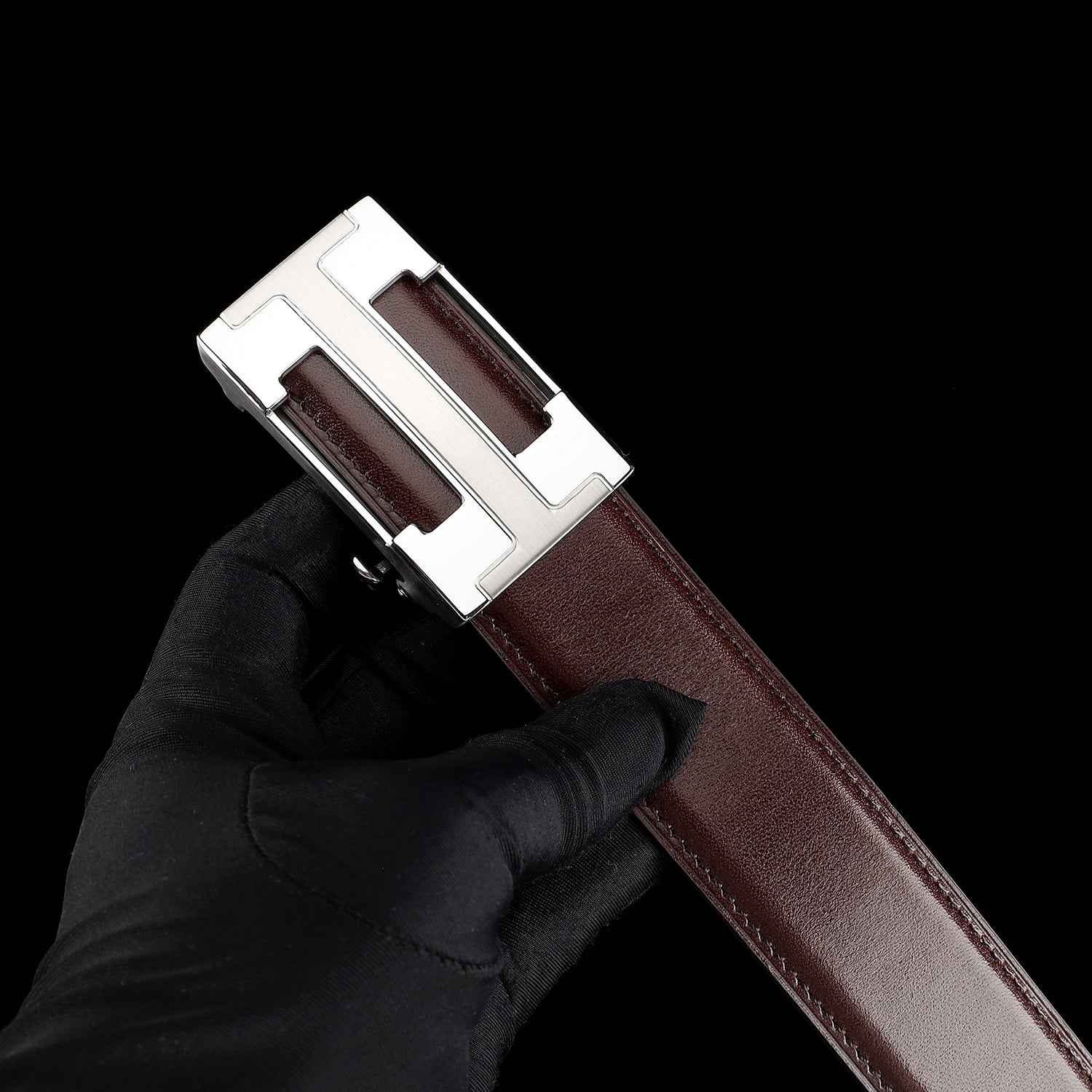 Classic Full-Grain Calfskin Leather Belt with “H” Buckle — lifestyle shot | BELTLEY