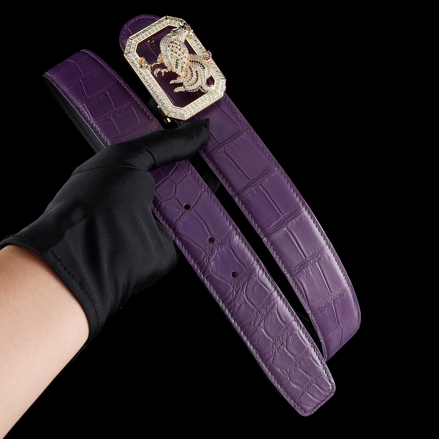 BELTLEY Collector Edition Purple Nile Crocodile Belt With Rooster Buckle