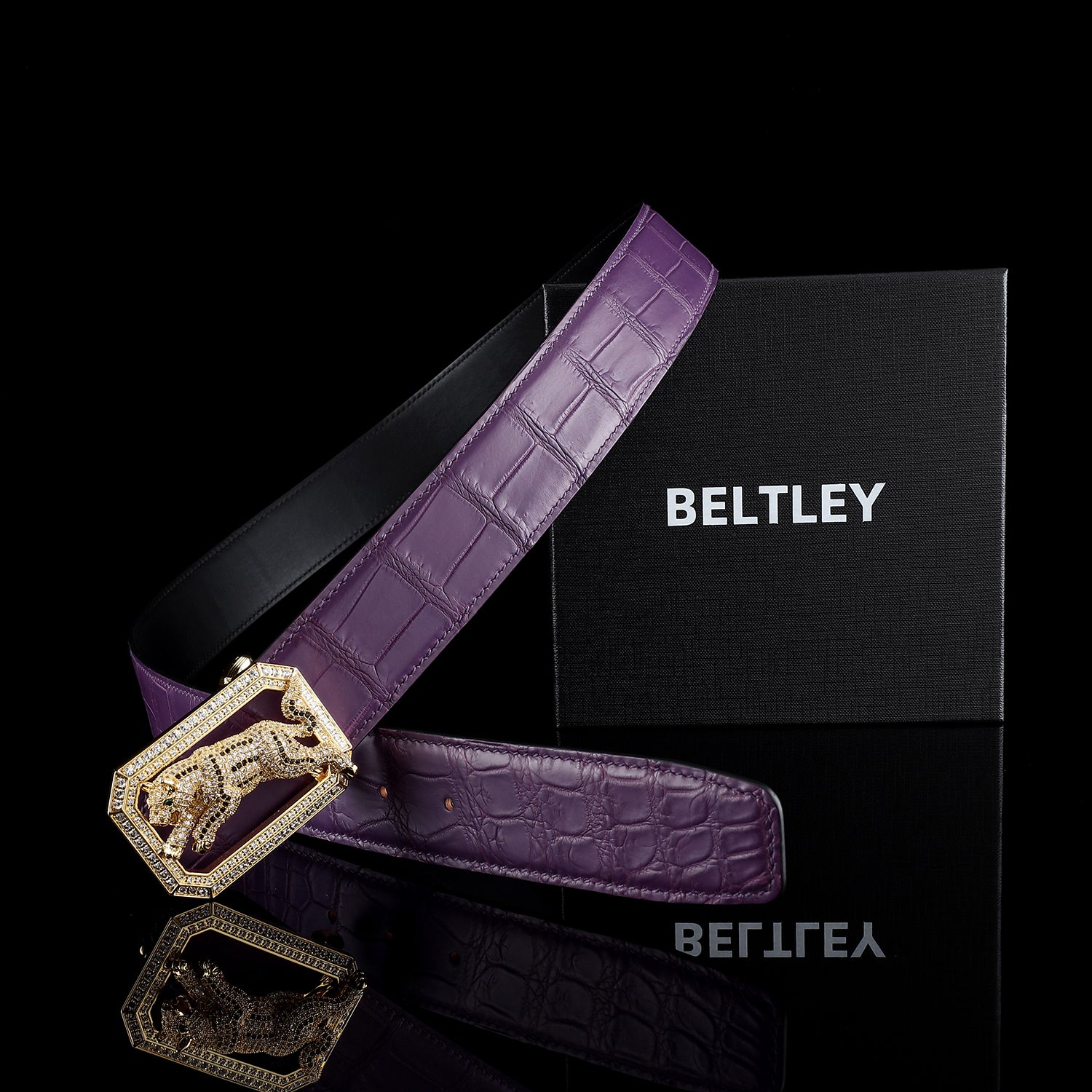 BELTLEY Collector Edition Purple Nile Crocodile Belt with Dog Buckle