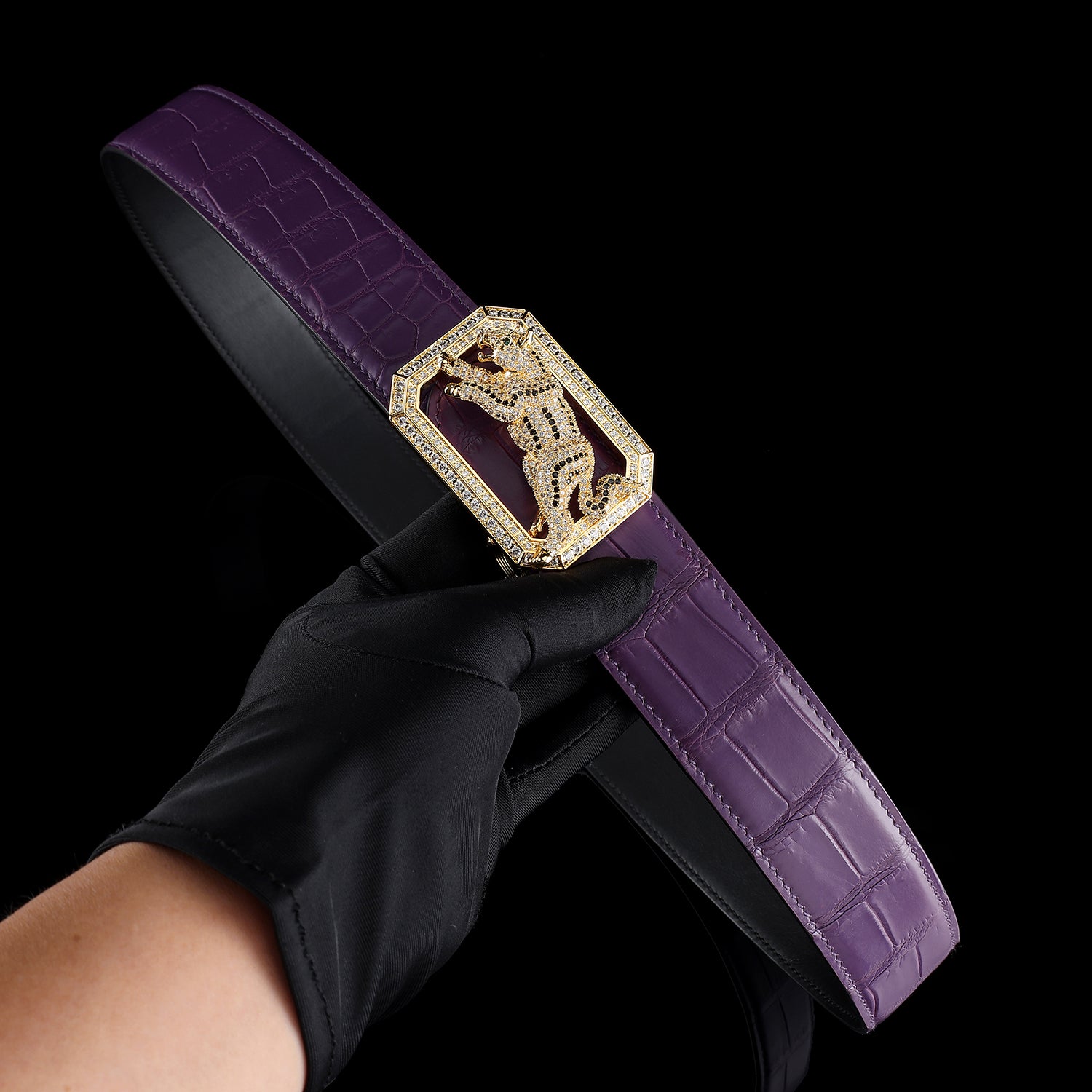 BELTLEY Collector Edition Purple Nile Crocodile Belt with Dog Buckle