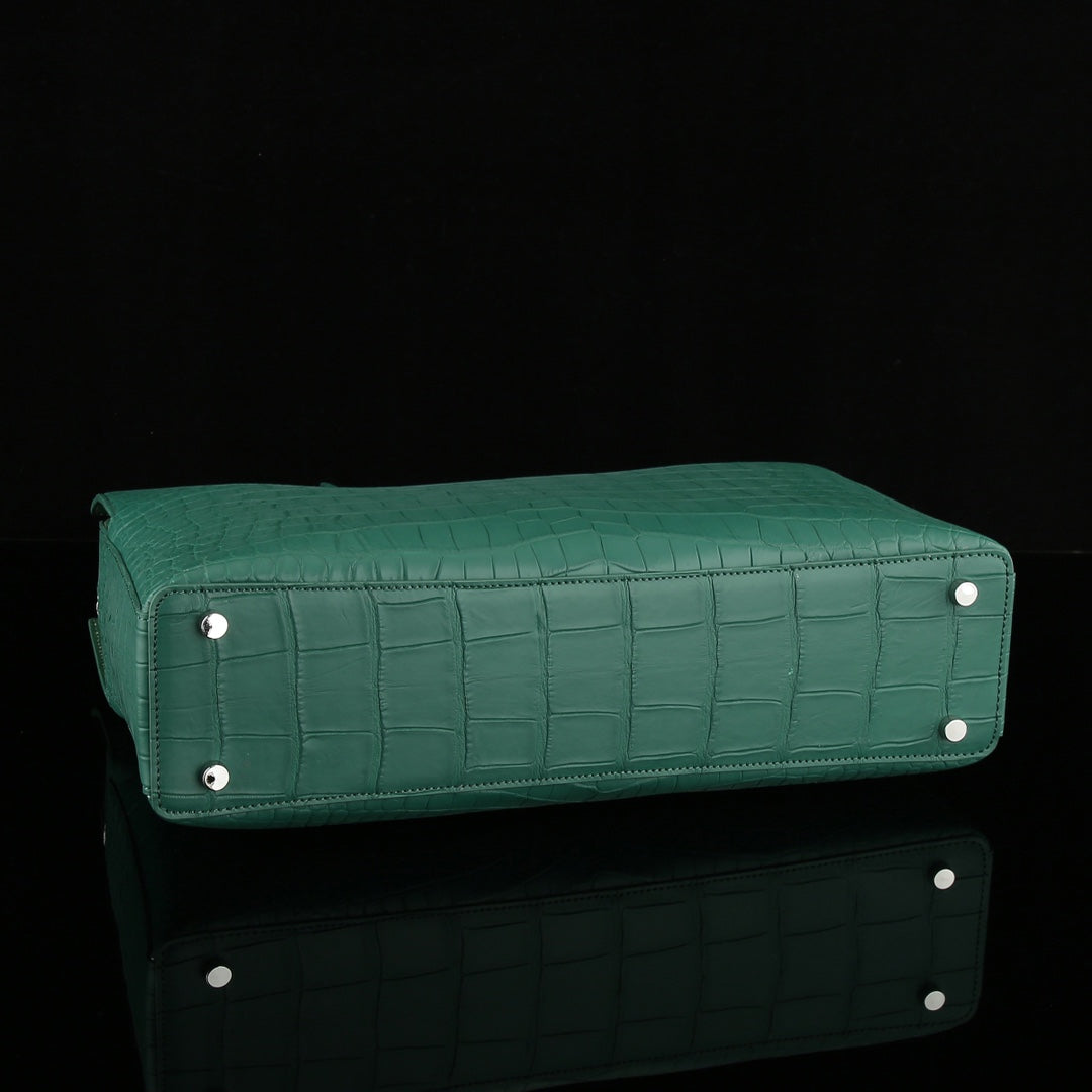 BELTLEY Crocodile Briefcase in Emerald Green