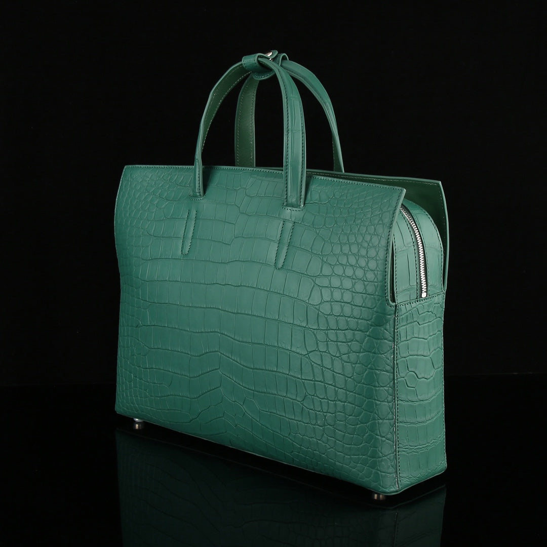 BELTLEY Crocodile Briefcase in Emerald Green