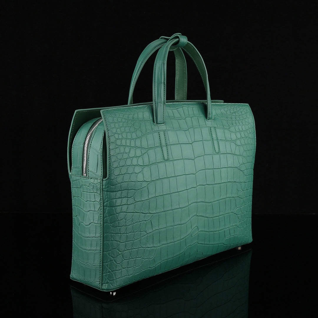 BELTLEY Crocodile Briefcase in Emerald Green