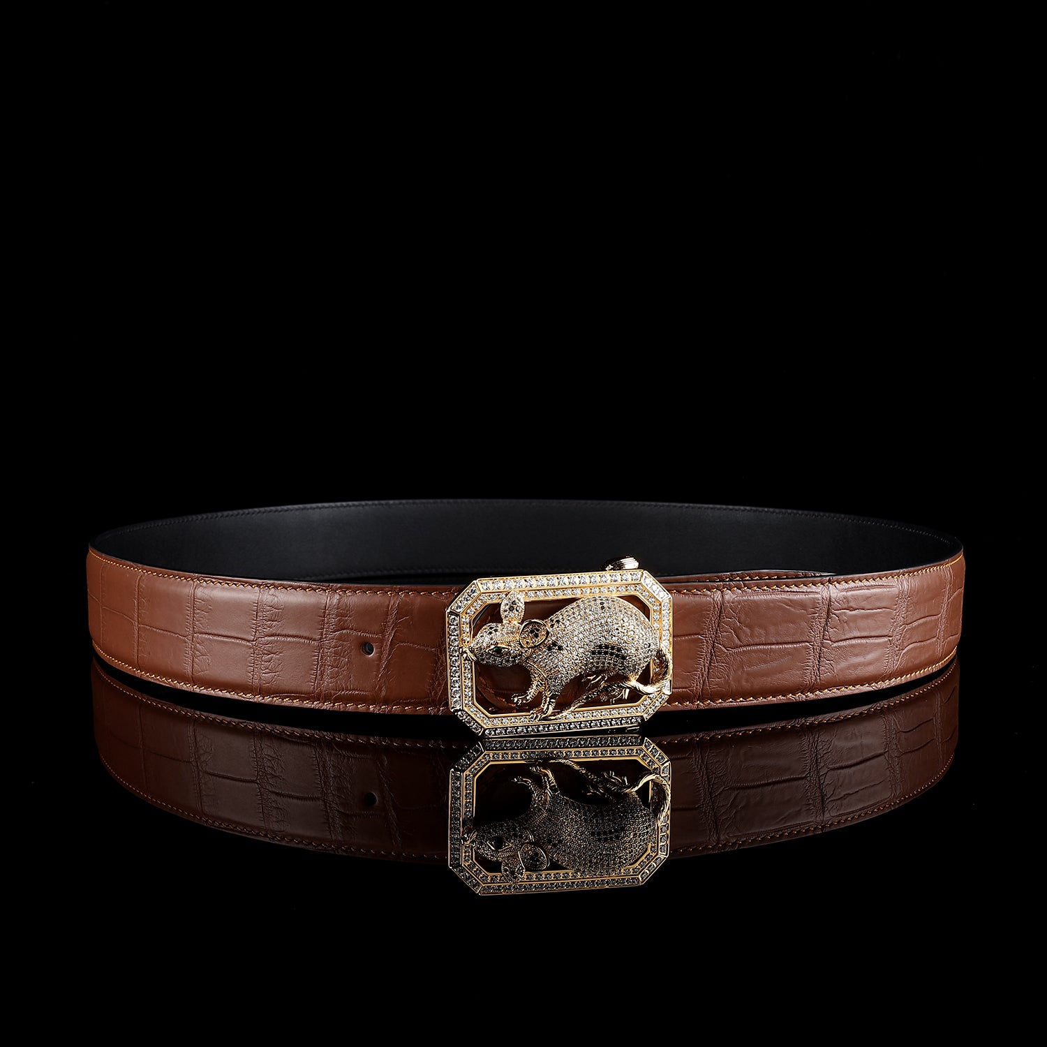 BELTLEY Crocodile Leather Belt Chestnut Brown Edition