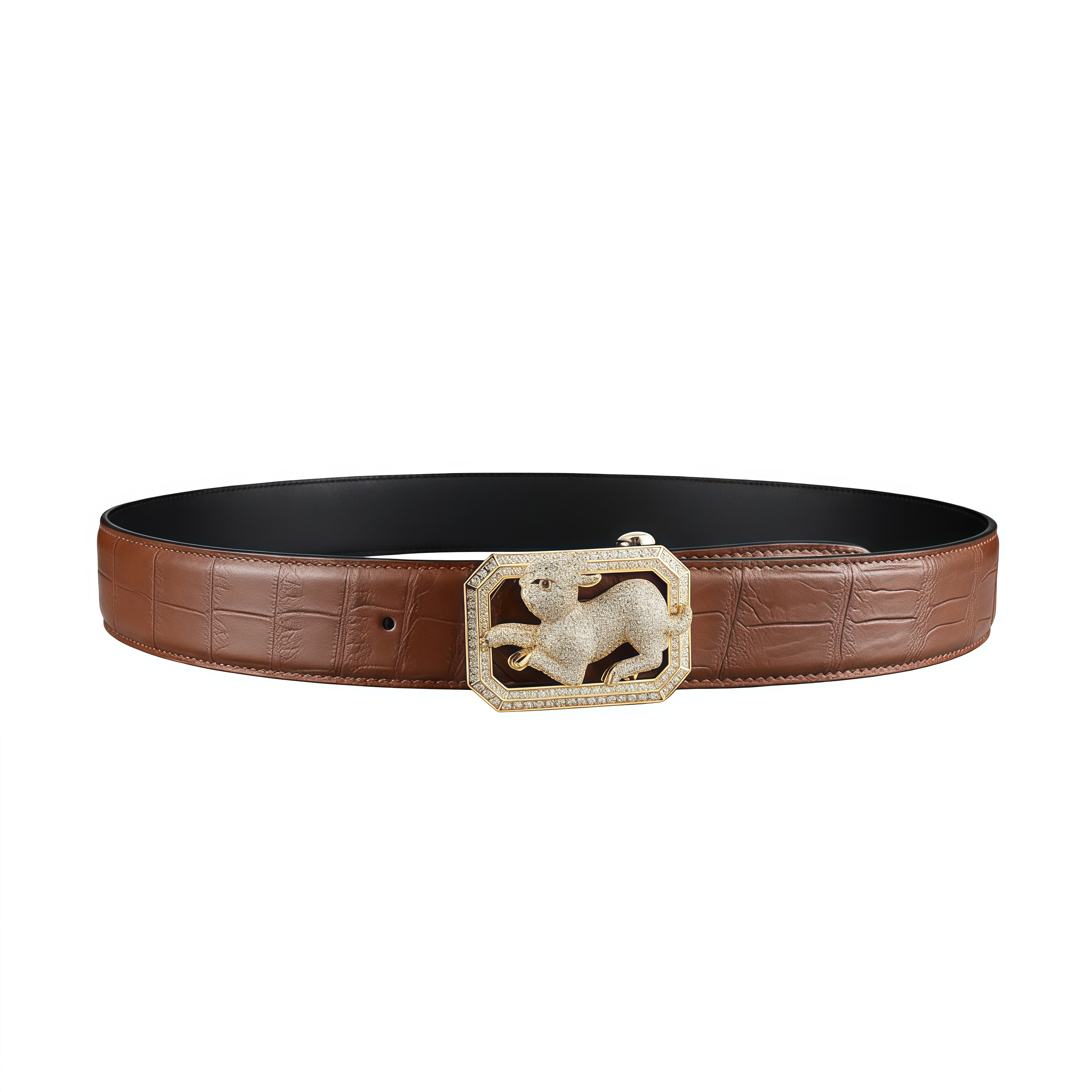 BELTLEY Crocodile Leather Belt in Chestnut Brown Finish