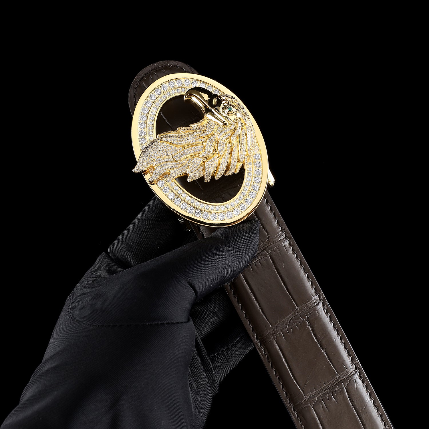 BELTLEY Dark Brown Crocodile Belt – Handmade With Gold Eagle Buckle