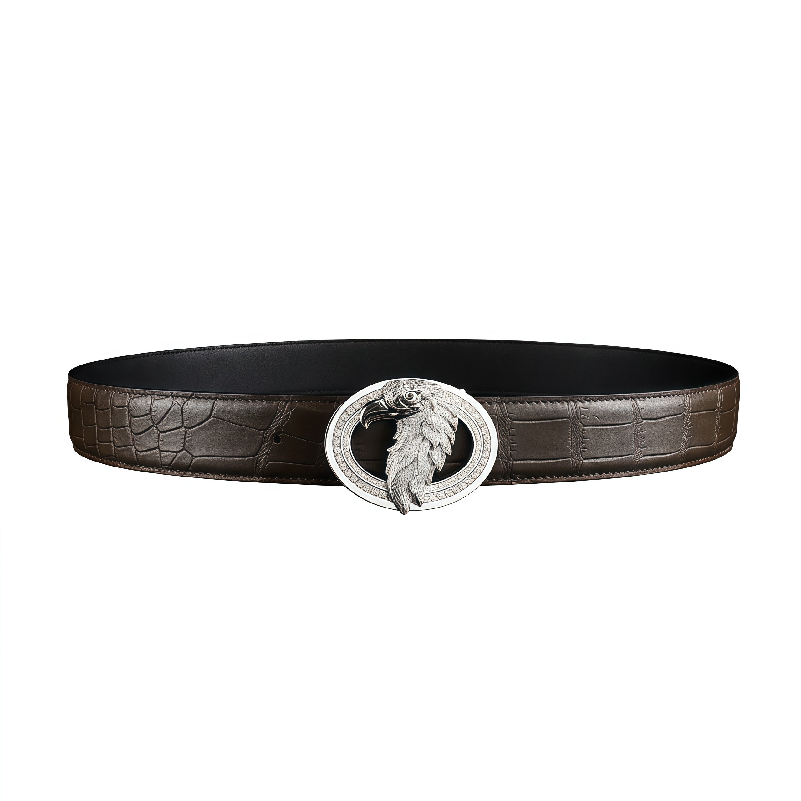 BELTLEY Dark Brown Crocodile Belt – Handmade With Silver Eagle Buckle