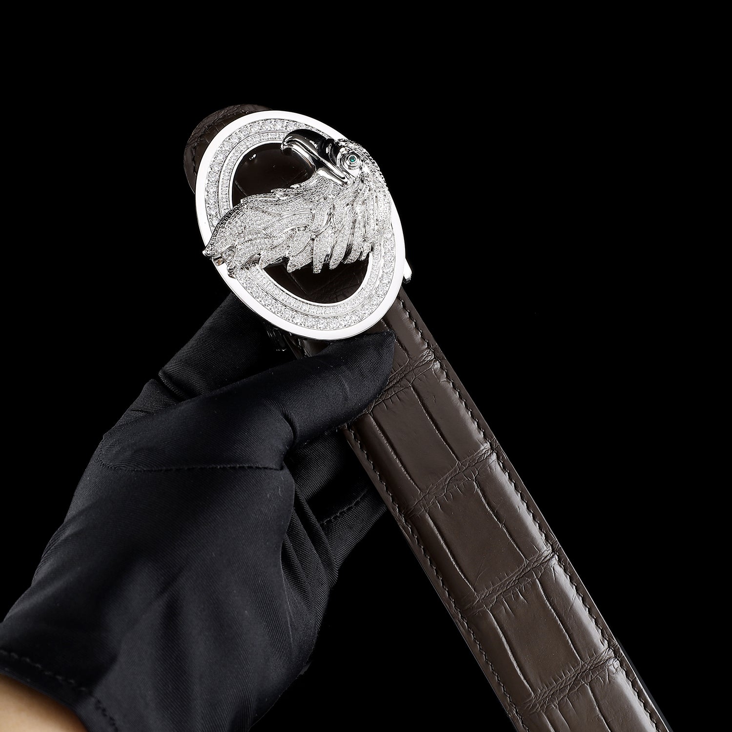 BELTLEY Dark Brown Crocodile Belt – Handmade With Silver Eagle Buckle