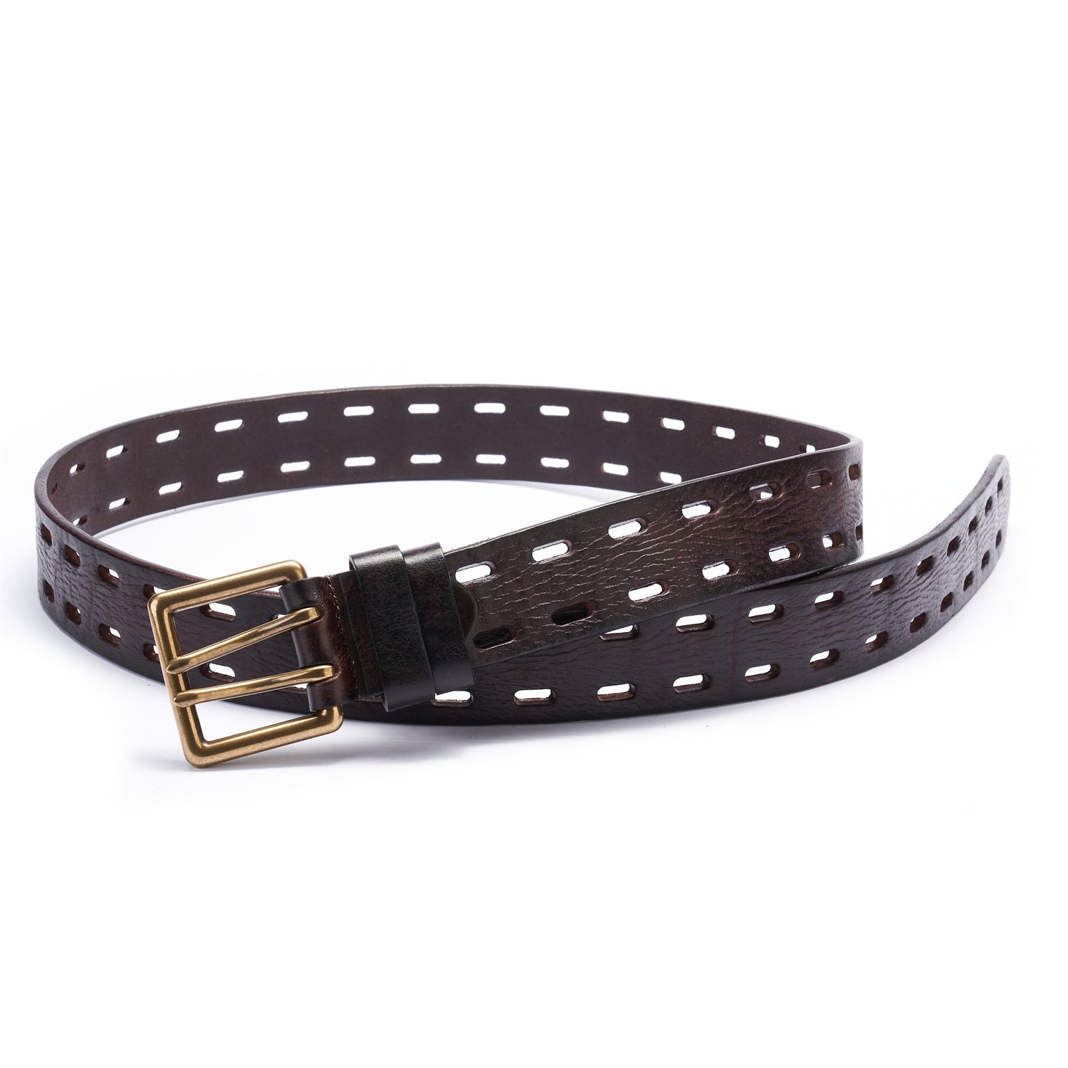 BELTLEY Dark Brown Double Prong Leather Belt for Men 1.5 Inches
