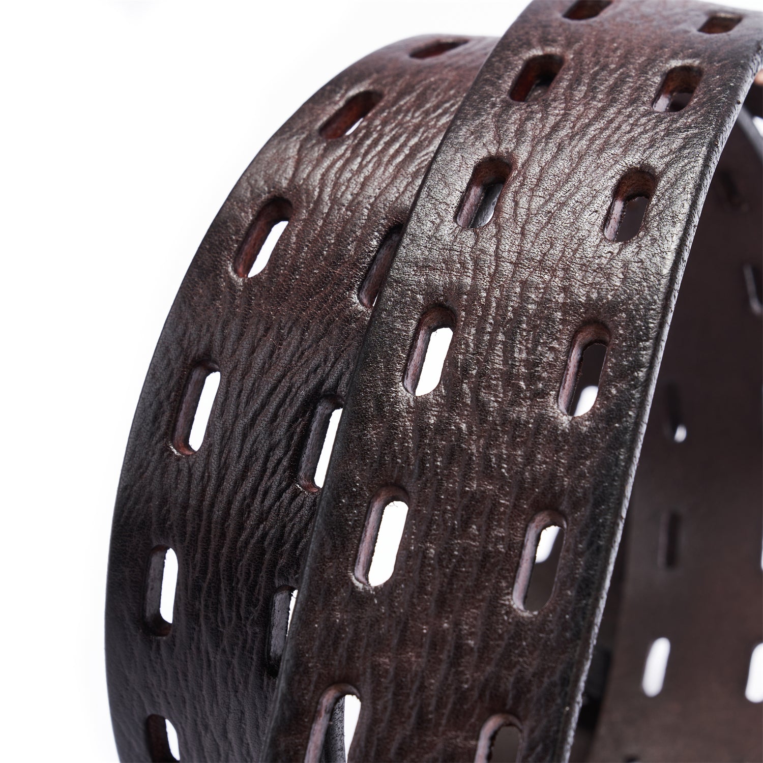 BELTLEY Dark Brown Double Prong Leather Belt for Men 1.5 Inches