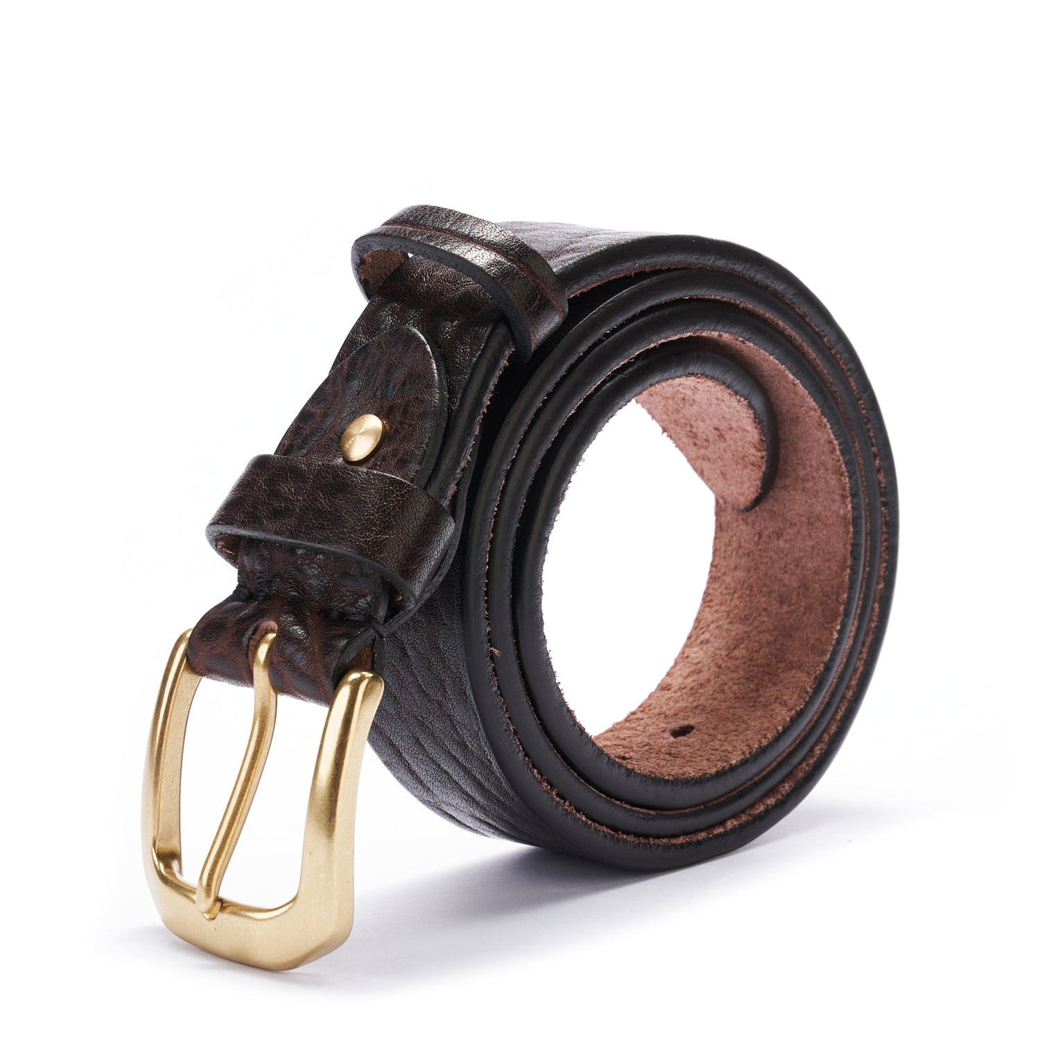 BELTLEY Dark Brown Heavy-Duty Full Grain Leather Rugged Belt with Suede Backing