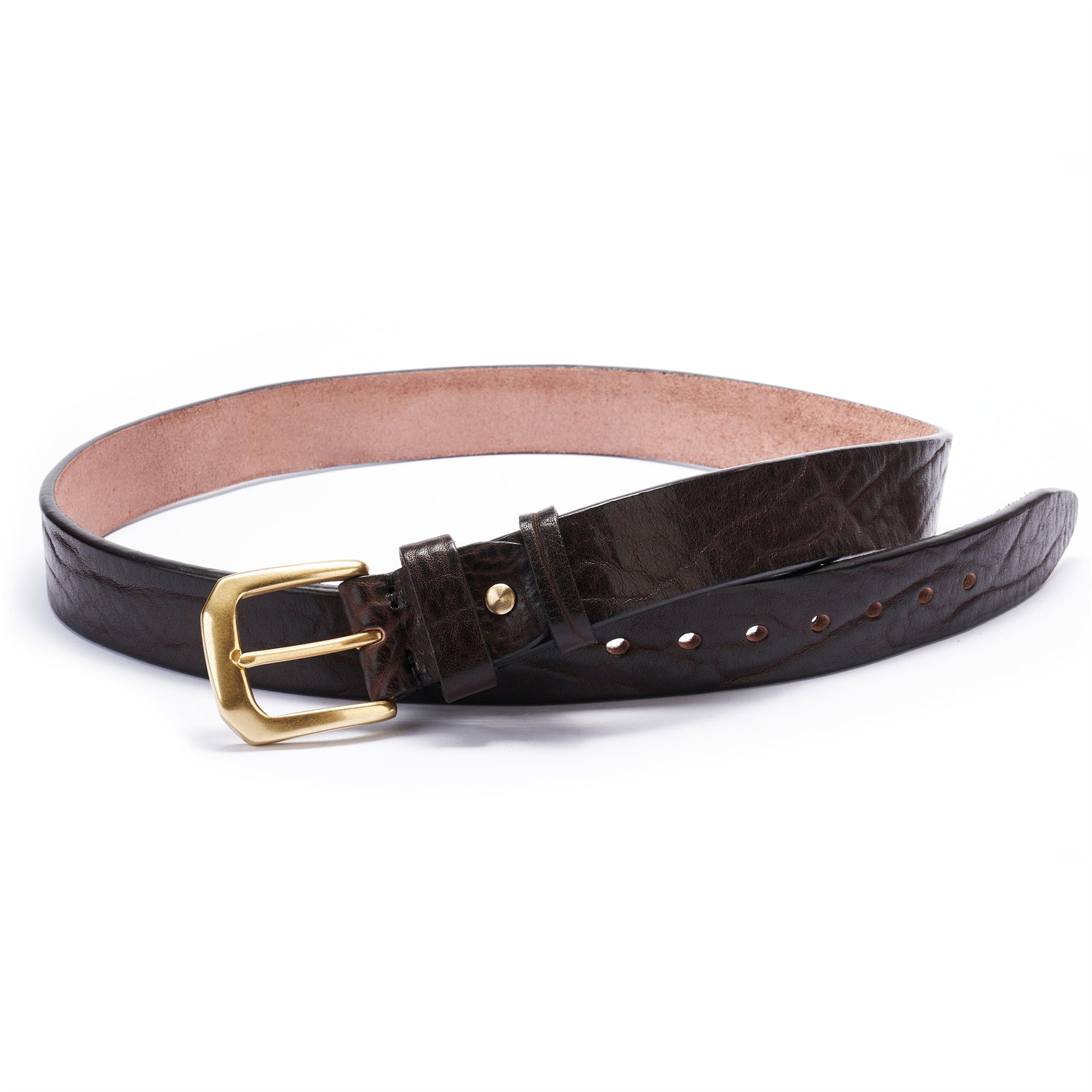 Dark Brown Heavy-Duty Full Grain Leather Rugged Belt with Suede Backing — reverse side | BELTLEY