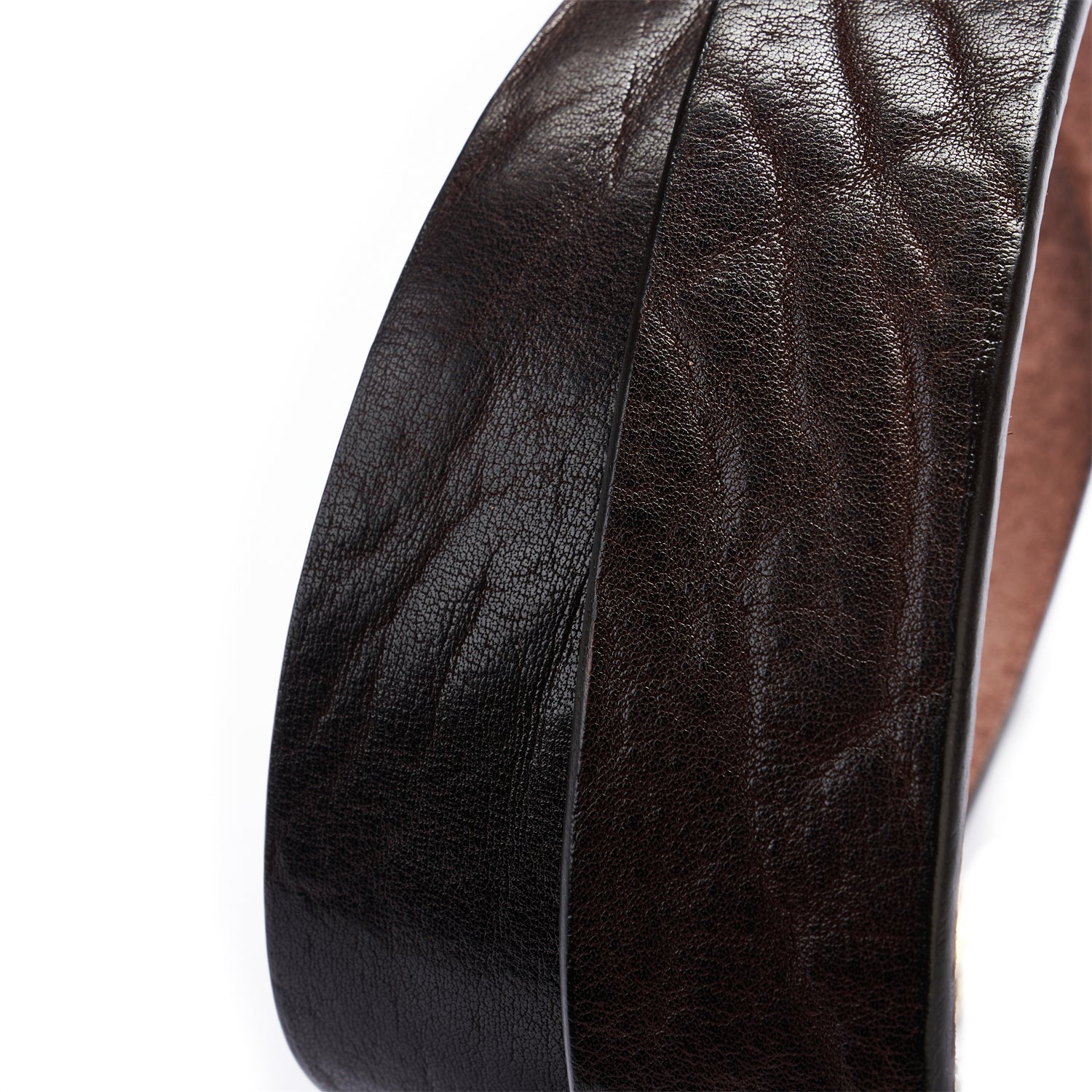 Dark Brown Heavy-Duty Full Grain Leather Rugged Belt with Suede Backing — side detail | BELTLEY