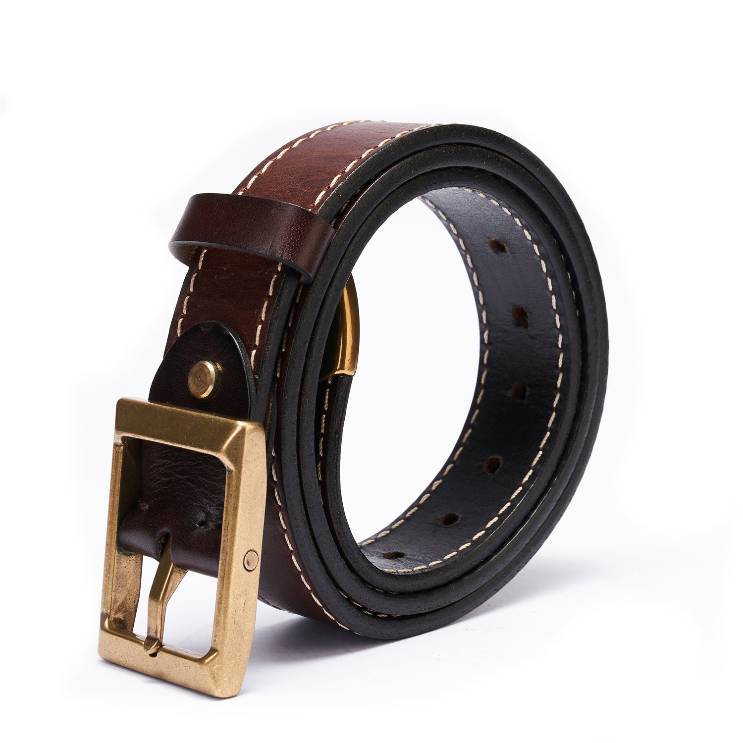 BELTLEY Double-Thick Coffee Brown Leather Belt 1.5 - Heavy Duty Brass Buckle