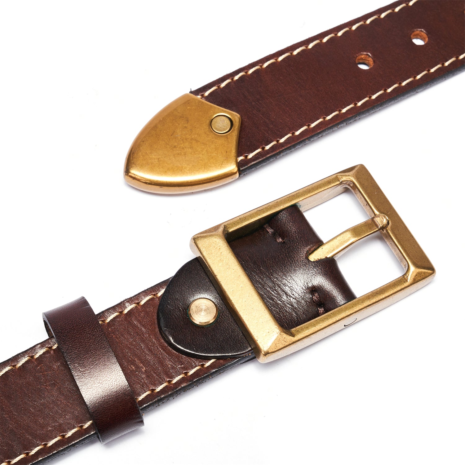 BELTLEY Double-Thick Coffee Brown Leather Belt 1.5 - Heavy Duty Brass Buckle