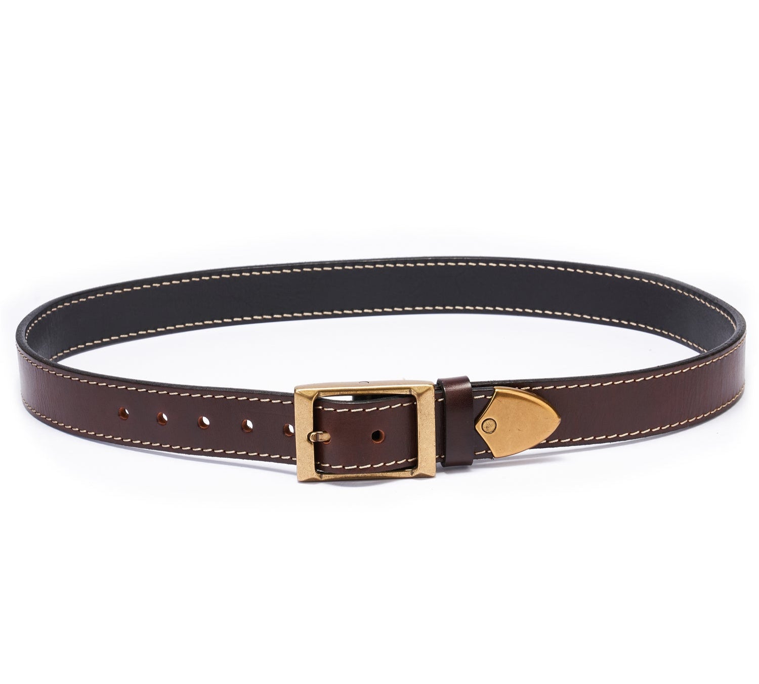 BELTLEY Double-Thick Coffee Brown Leather Belt 1.5 - Heavy Duty Brass Buckle