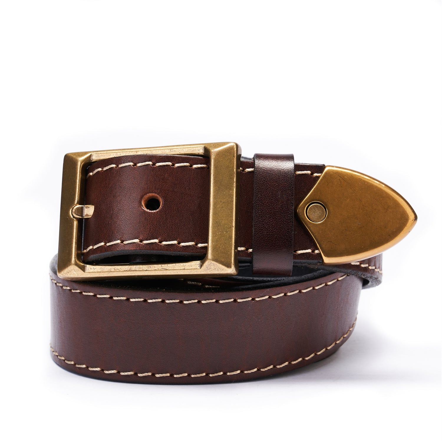 BELTLEY Double-Thick Coffee Brown Leather Belt 1.5 - Heavy Duty Brass Buckle