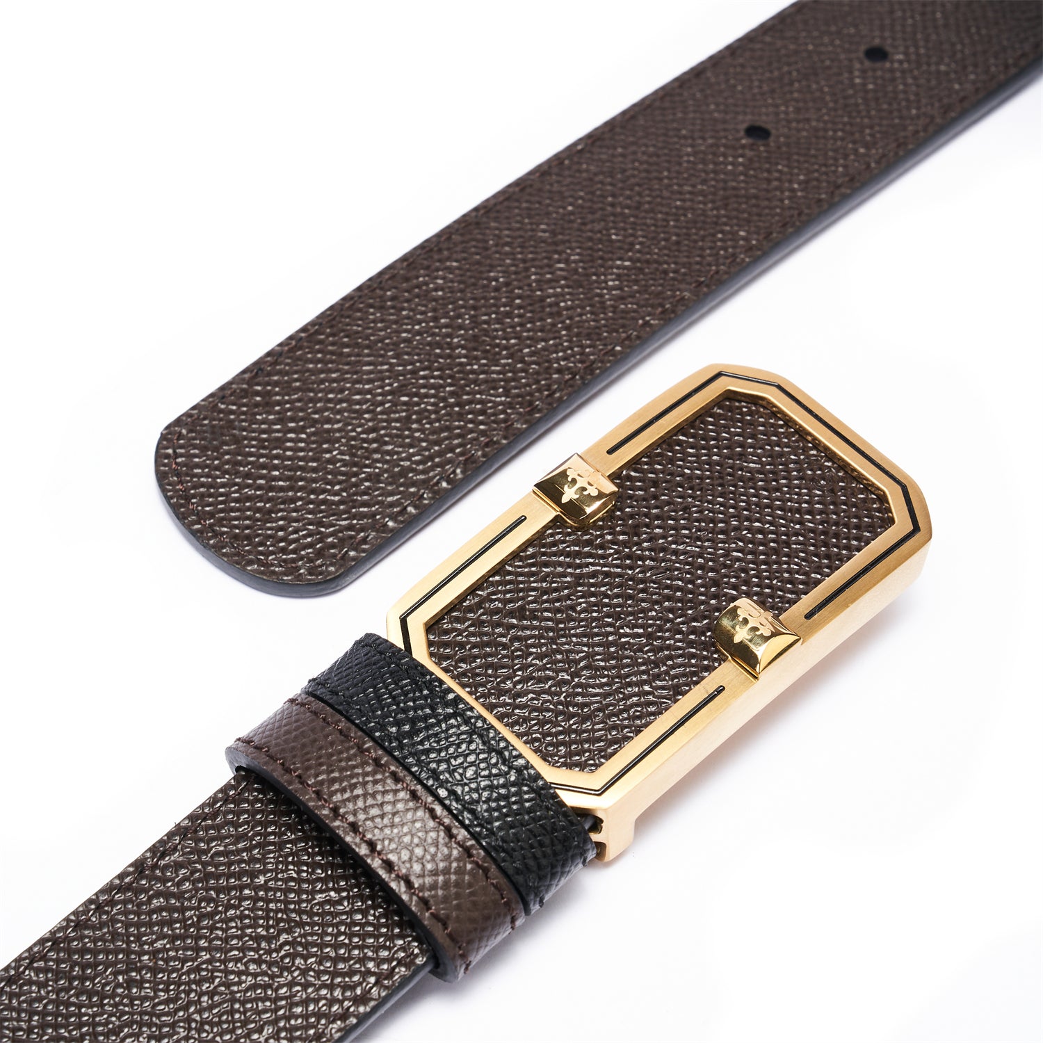 BELTLEY Elegant Dual-Layer Espresso Leather Belt With Plate Buckle - 1.38β Width