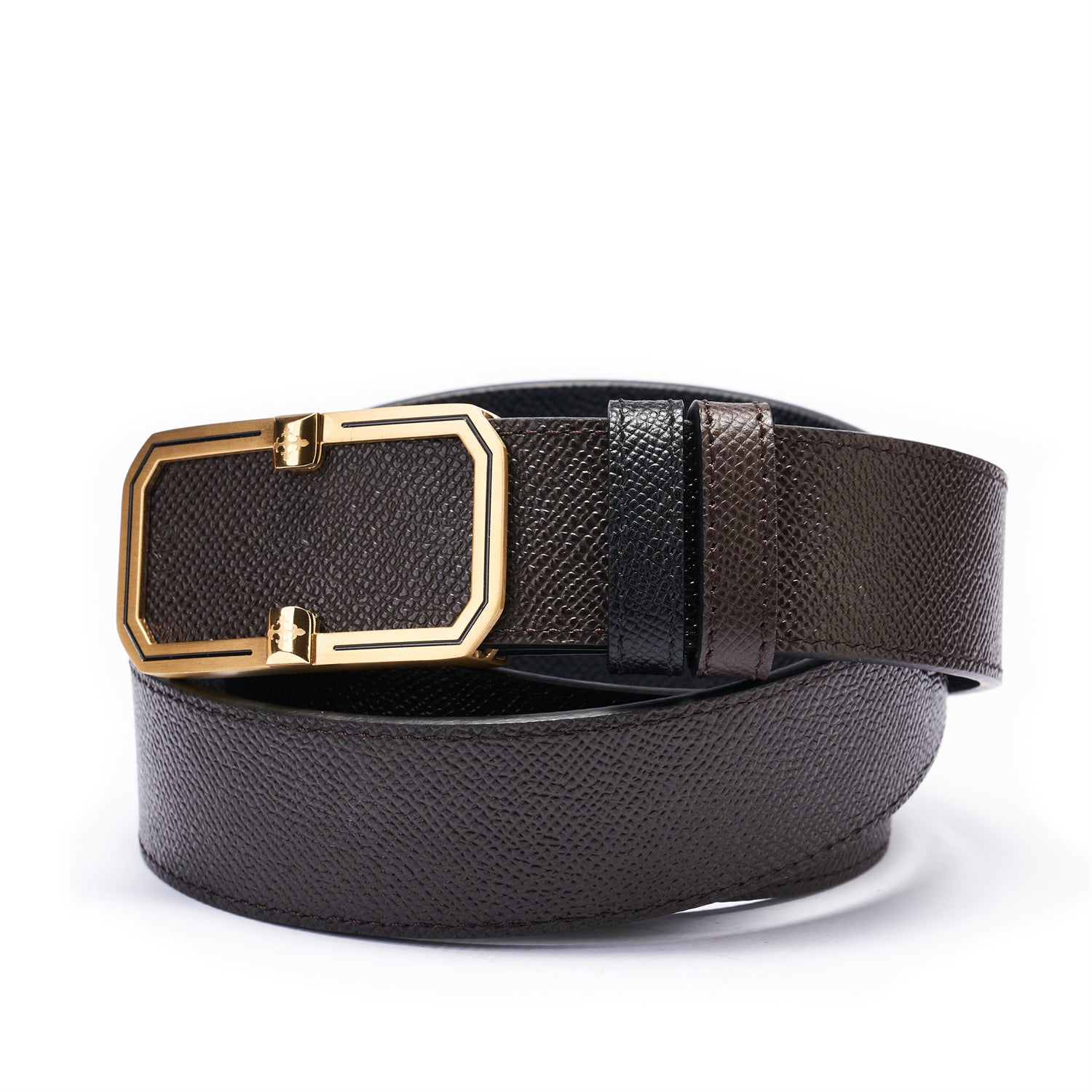 BELTLEY Elegant Dual-Layer Espresso Leather Belt With Plate Buckle - 1.38β Width