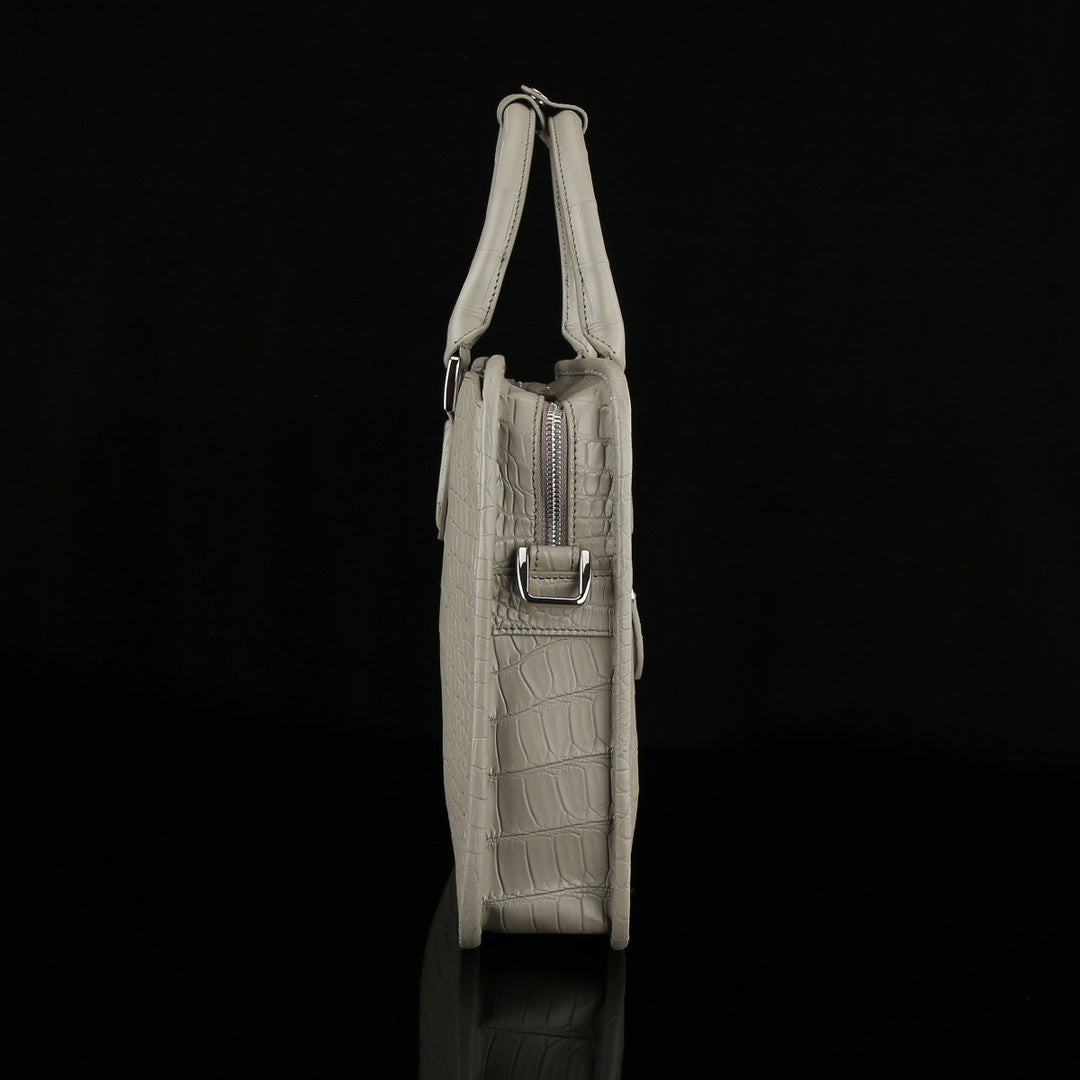 BELTLEY Elephant Grey Matte Crocodile Briefcase For Men