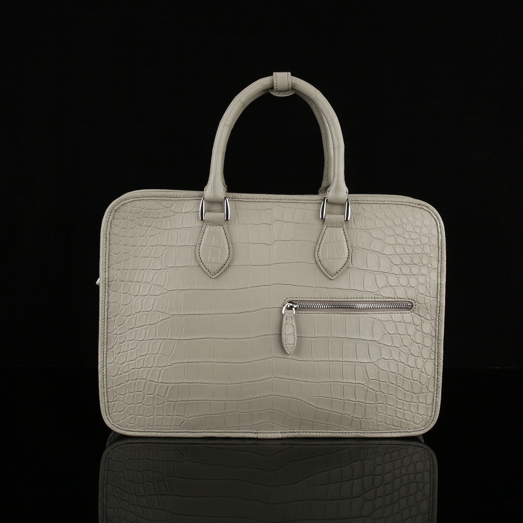 BELTLEY Elephant Grey Matte Crocodile Briefcase For Men