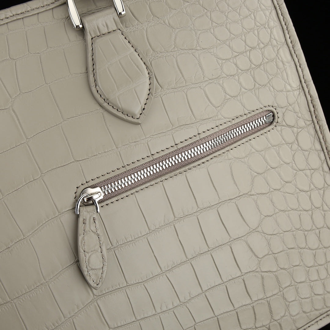 BELTLEY Elephant Grey Matte Crocodile Briefcase For Men