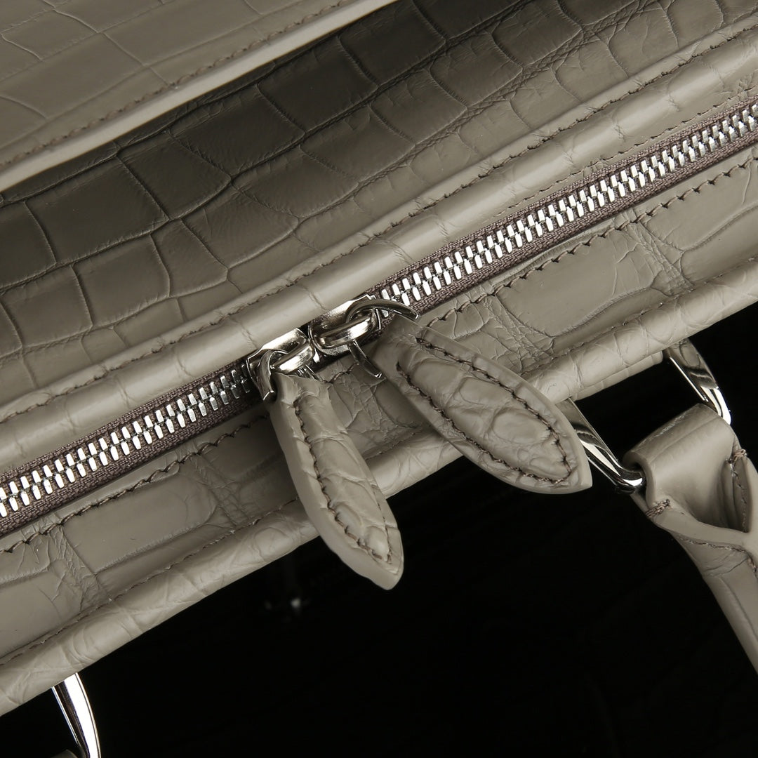 BELTLEY Elephant Grey Matte Crocodile Briefcase For Men