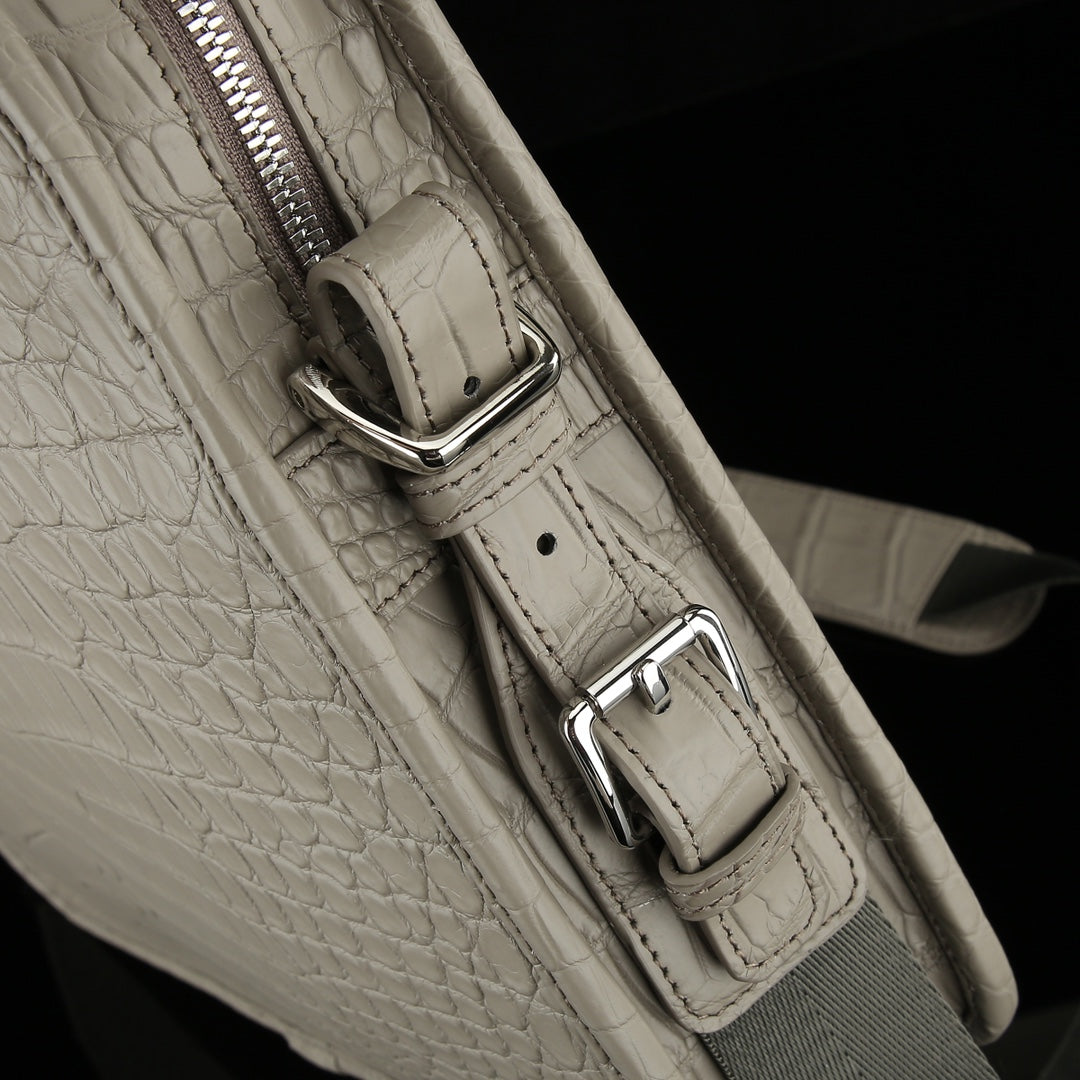 BELTLEY Elephant Grey Matte Crocodile Briefcase For Men