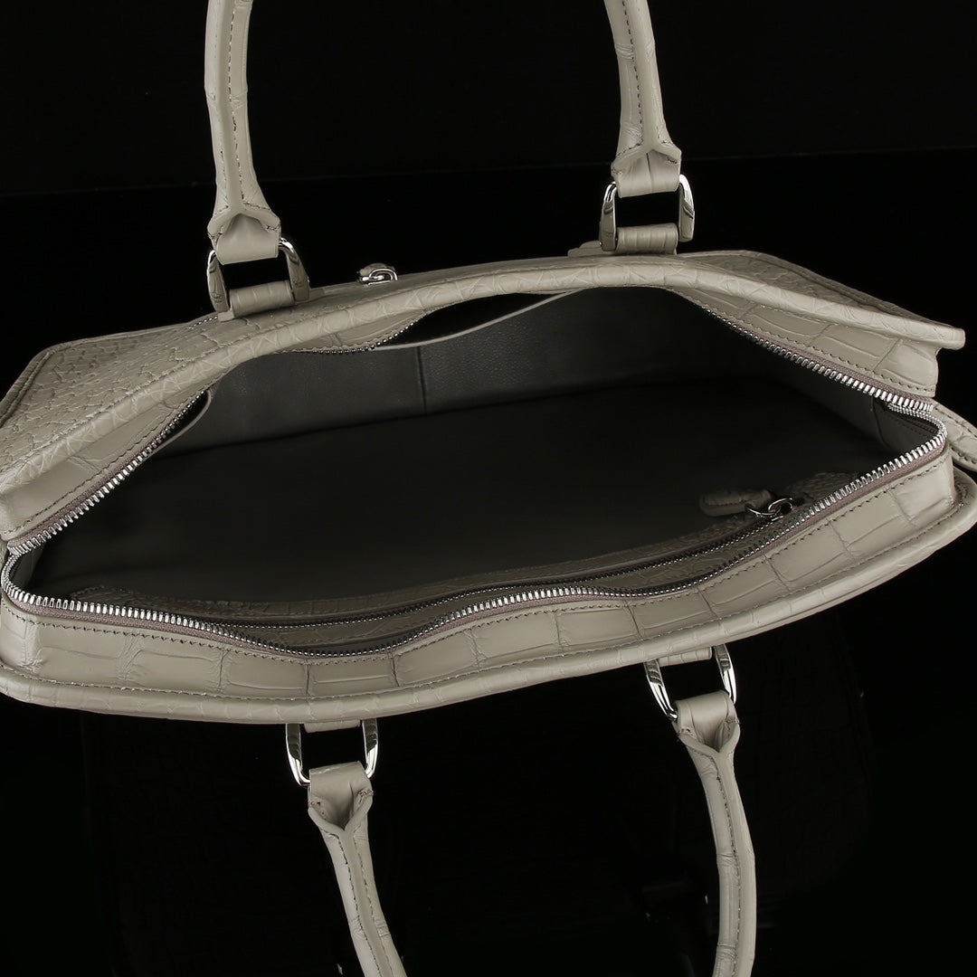 BELTLEY Elephant Grey Matte Crocodile Briefcase For Men