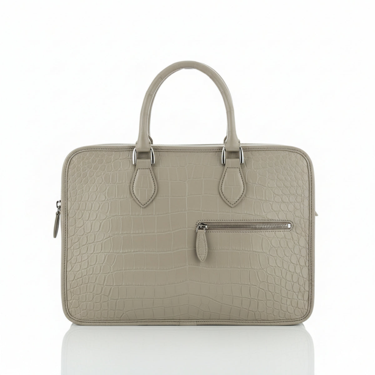 BELTLEY Elephant Grey Matte Crocodile Briefcase For Men