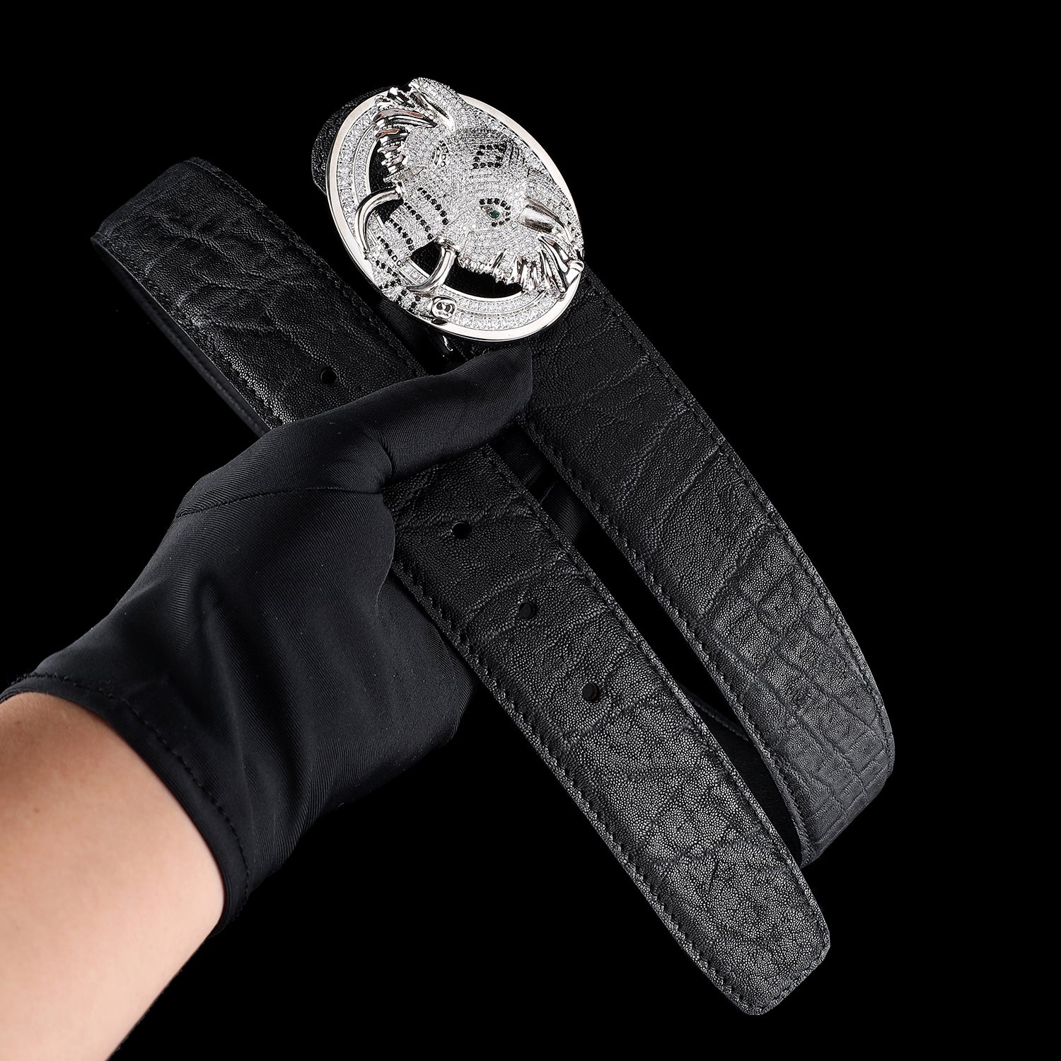 BELTLEY Elephant Skin Belt with Silver Elephant Buckle - 1.5 Inches