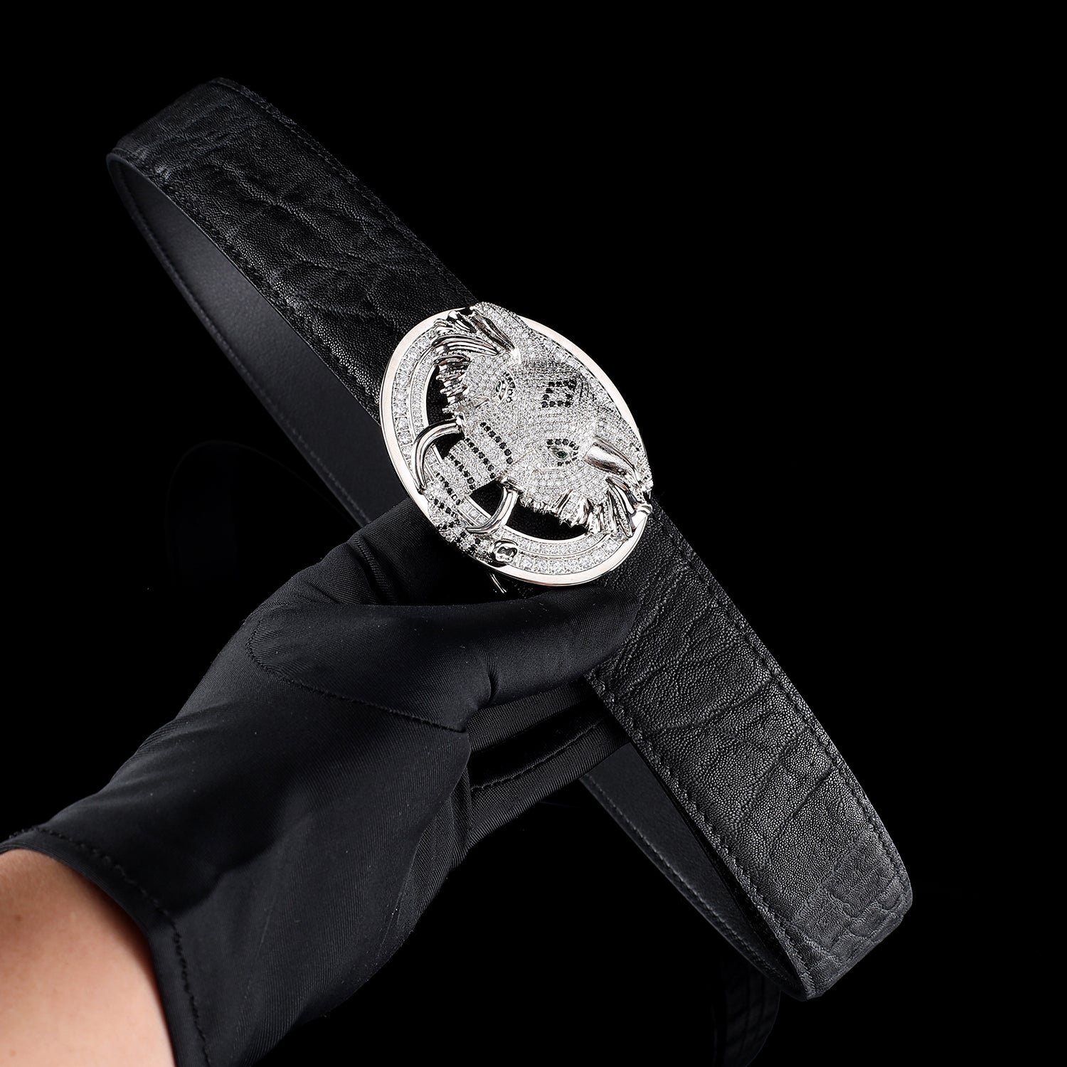 BELTLEY Elephant Skin Belt with Silver Elephant Buckle - 1.5 Inches