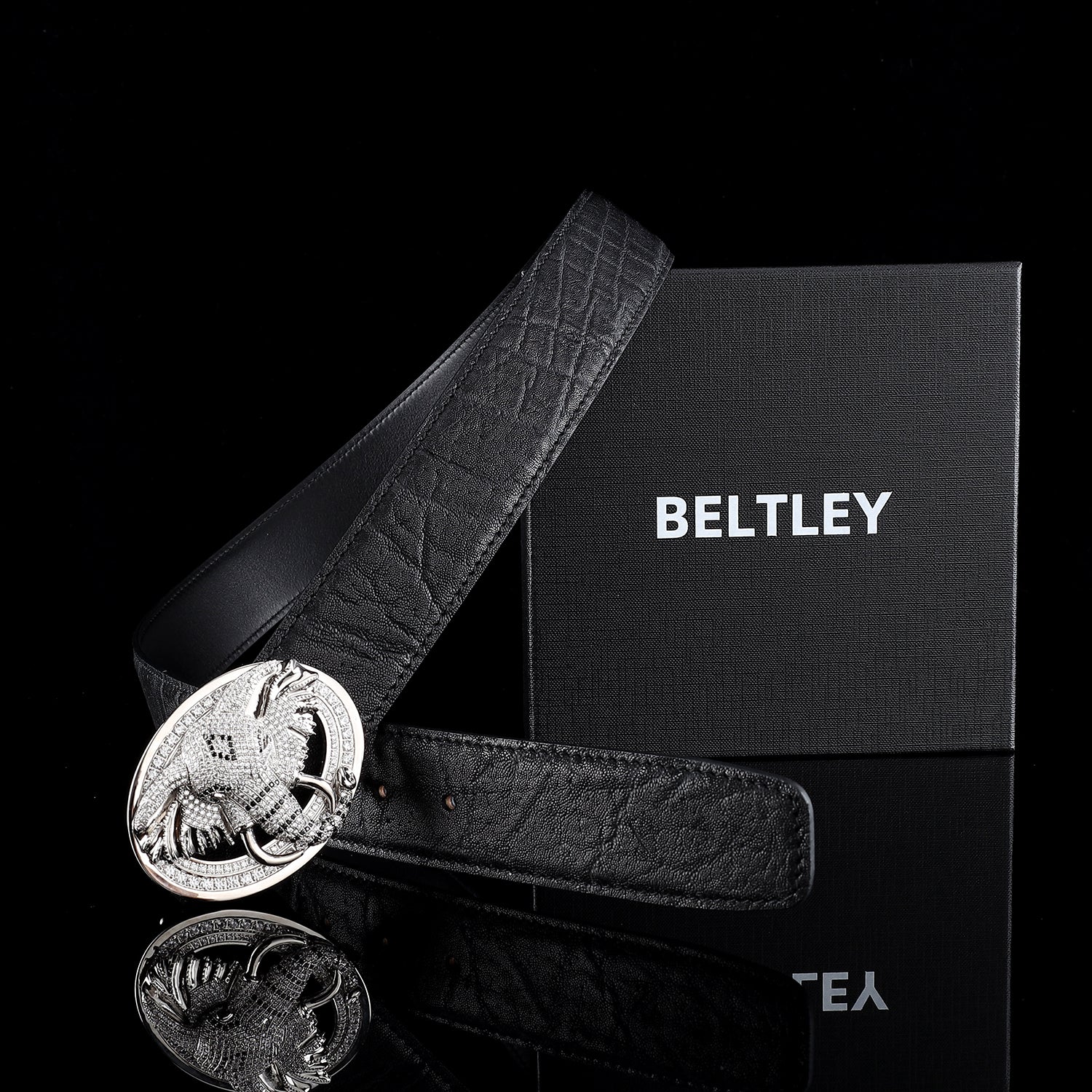 BELTLEY Elephant Skin Belt with Silver Elephant Buckle - 1.5 Inches