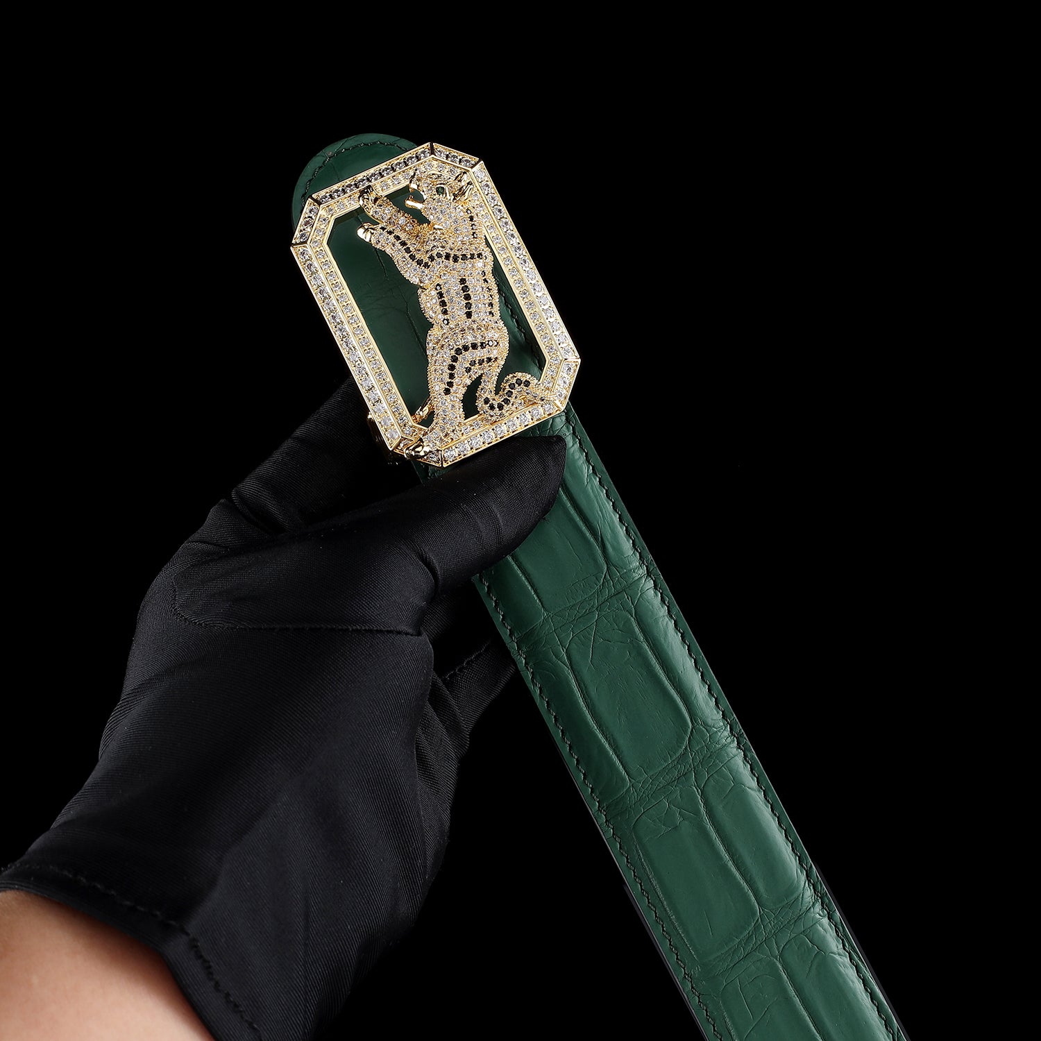 BELTLEY Emerald Green Crocodile Belt for Men with Dog Buckle