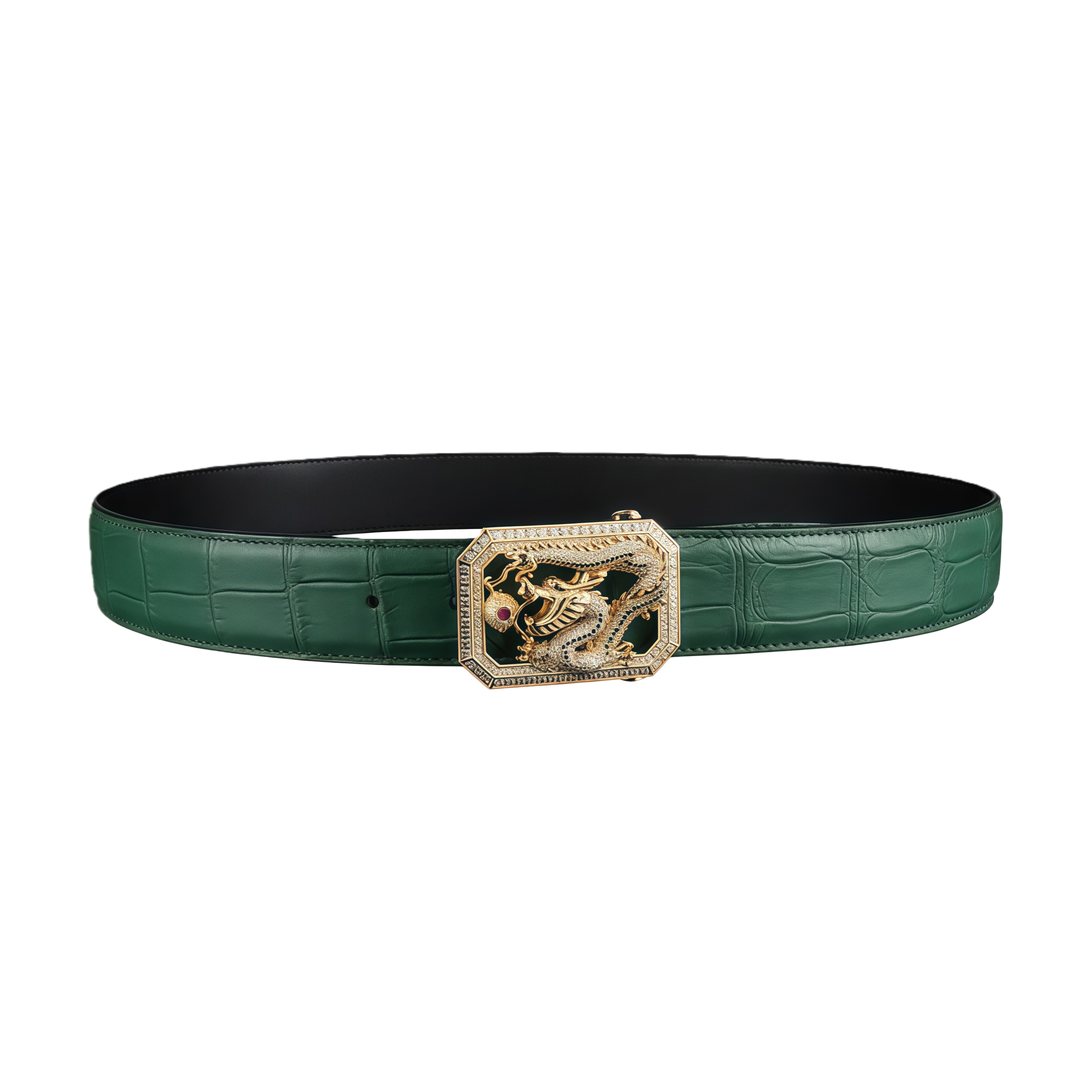 BELTLEY Emerald Green Crocodile Belt with Dragon Buckle