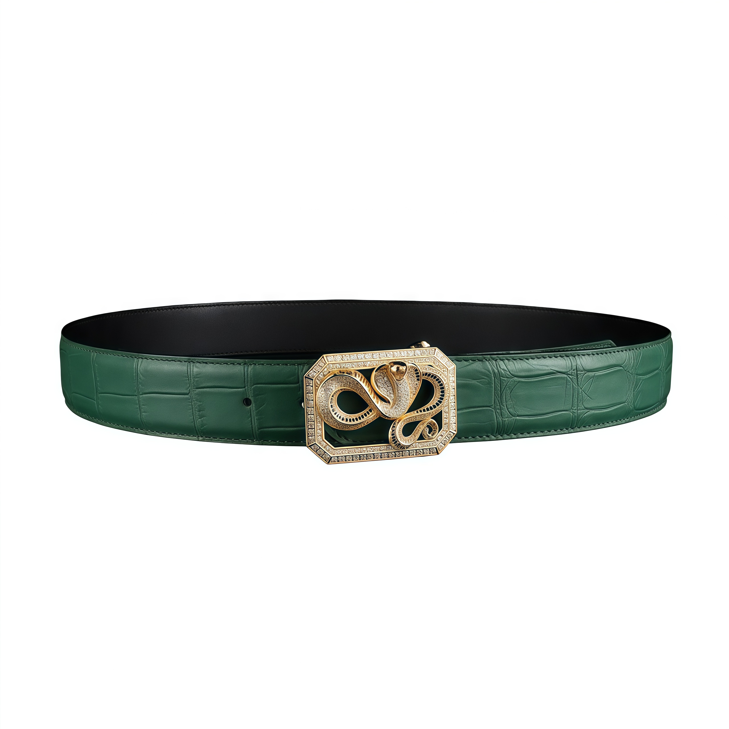 BELTLEY Emerald Green Genuine Crocodile Belt with Snake Buckle